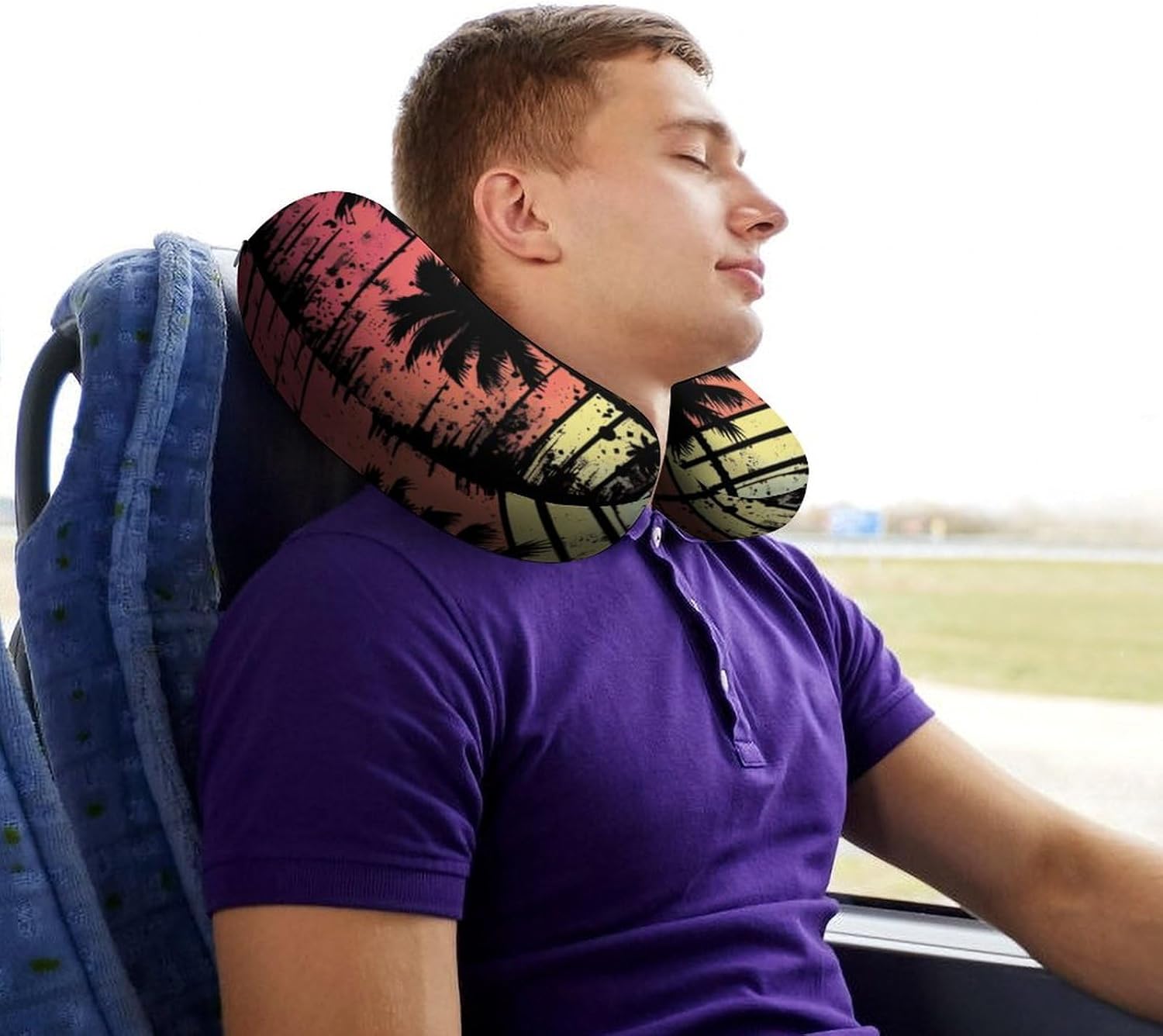 Vintage Sunset Palm Tree Funny Travel Pillow U Shaped Memory Foam Neck Pillows Portable for Flight Car Home Office