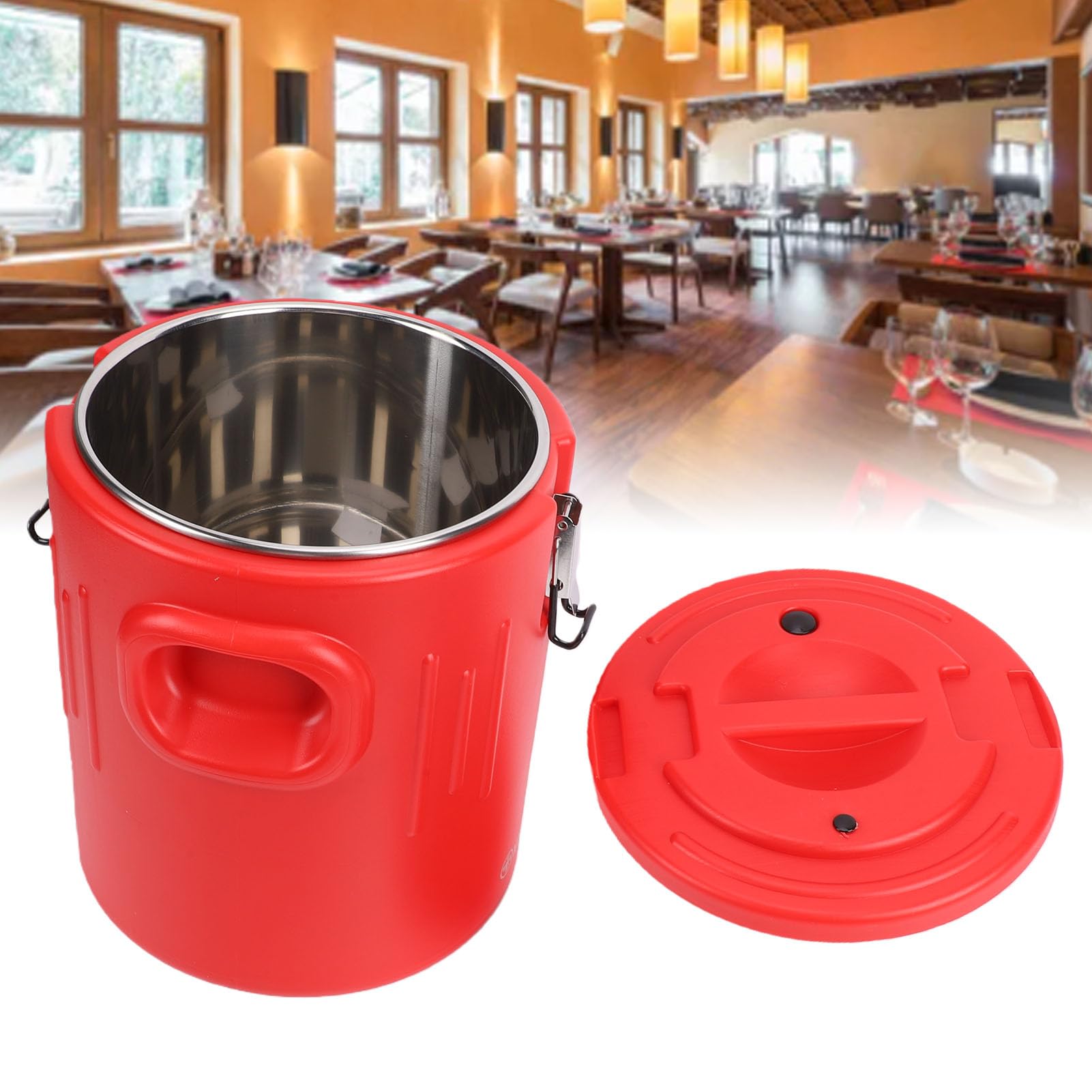 Fockety Contenedor de Alimentos Aislado de 20 litros, Cubo Térmico de Acero Inoxidable con 2 Hebillas de Bloqueo Seguro y Tapa Sellada, Tarro de Comida para Bebidas Frías y Calientes,