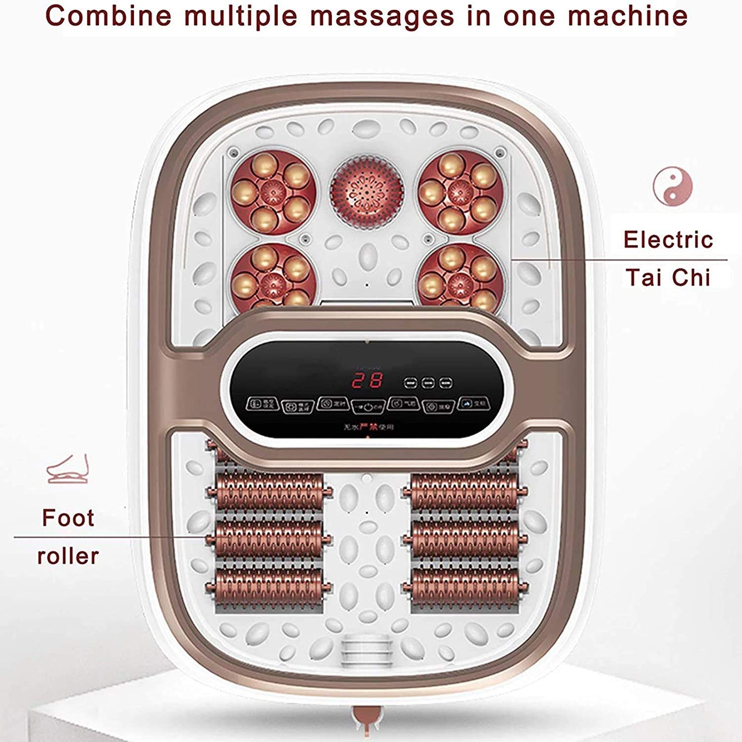 Fußbad Massagegerät mit Wärme, motorisierter Shiatsu-Massage-Kugel- und Mais-Roller-Pediküre-Spa, digitale einstellbare Zeit- und Temperatursteuerung, LED-Touchscreen, geteilt von 2 Personen, ent