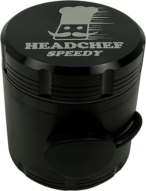 Headchef Speedy 50mm, 4 Piece Grinder, Quick Release of Herbs, Metal Herb and Tobacco Grinder with Sifter Scraper (Black)