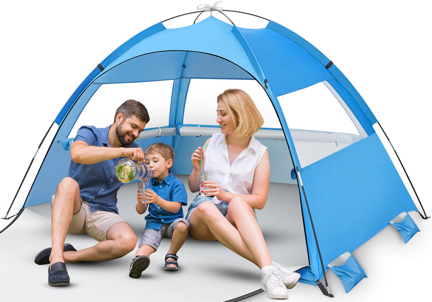 Pop-up namiot plażowy, automatyczny parasol plażowy dla 3-4 osób z ochroną przeciwsłoneczną, lekki i łatwy do przenoszenia przenośny namiot przeciwsłoneczny na wakacje na plaży kemping podróż