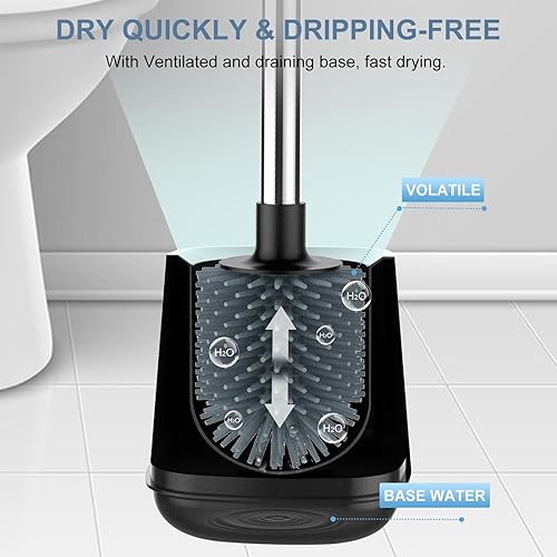 Miniatura 5 de SetSail - Cepillo de silicona para taza de inodoro con soporte automático y ventilado para baño con soporte, cepillo limpiador de inodoro para