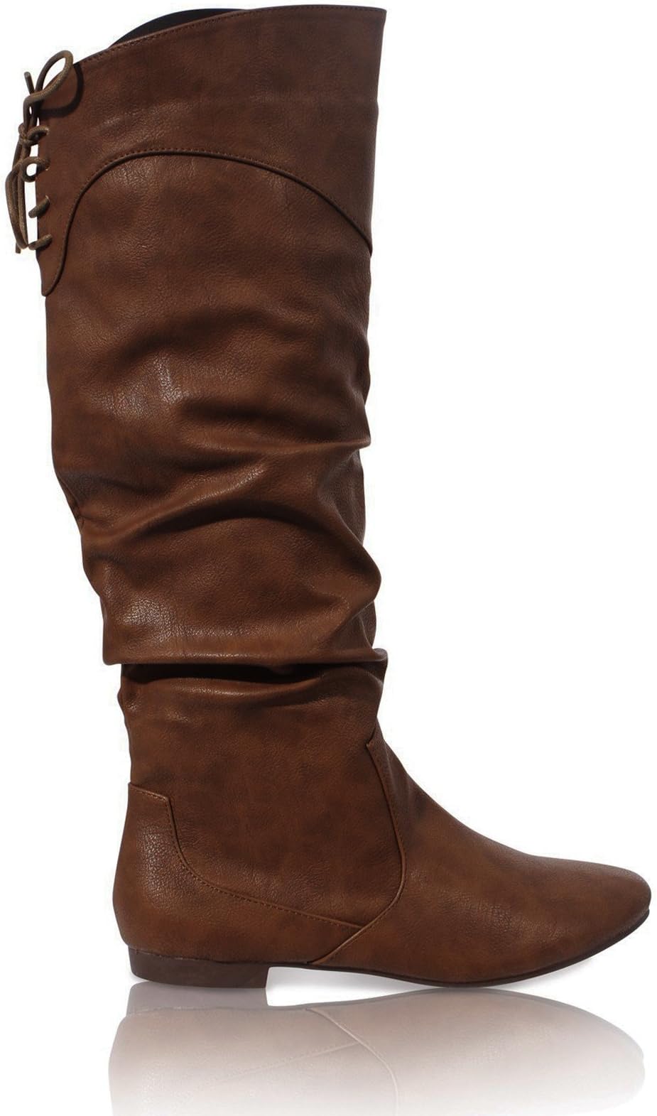 Womens Flat Zip UP Slouch MID Calf LACE Riding Casual Boots Shoes Size 3-8