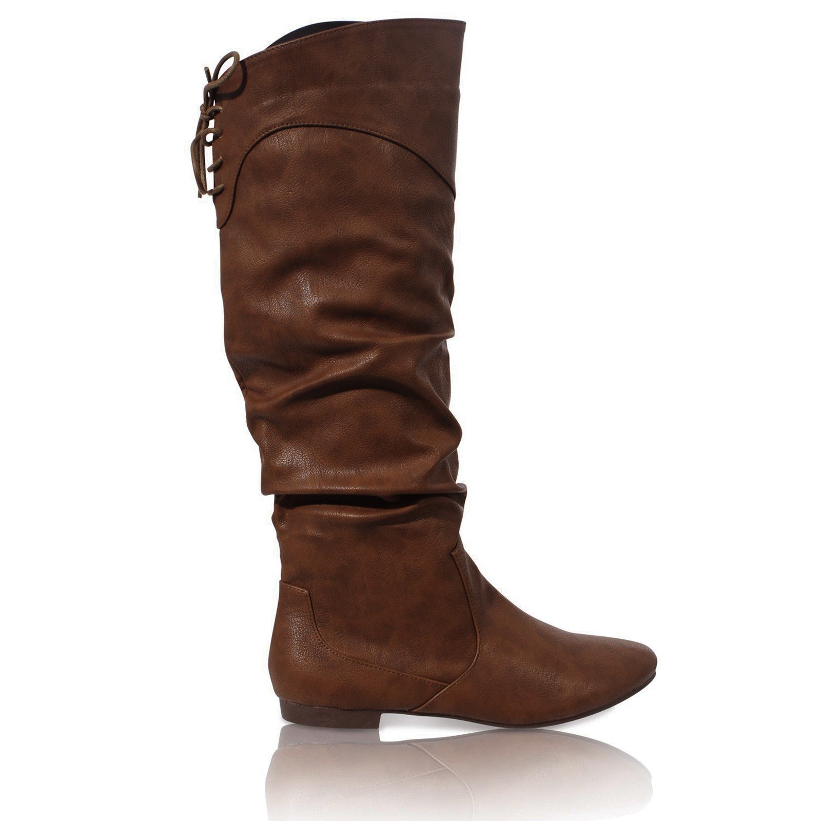 Womens Flat Zip UP Slouch MID Calf LACE Riding Casual Boots Shoes Size 3-8