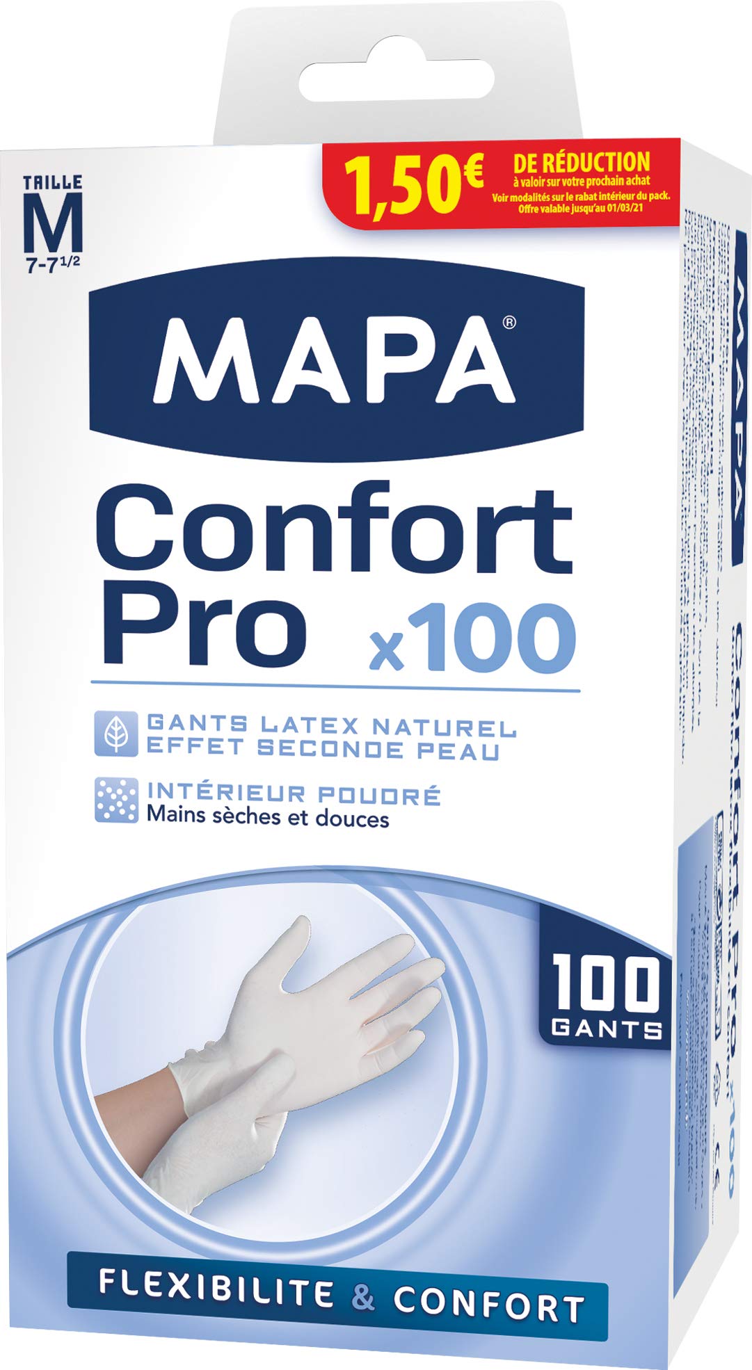 Mapa Comfort Pro Haushaltshandschuhe, Latex, schmal, mit gepuderter Innenseite, extrem bequem und weich, Größe M, 100 Stück