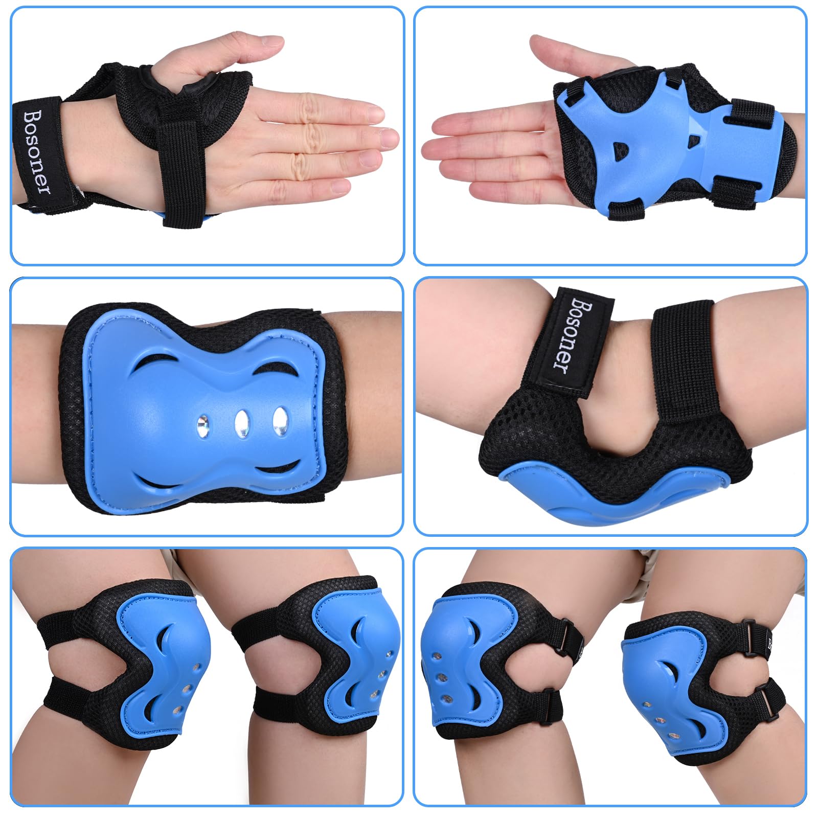 Pack Genouillères Coudières Enfant Rasoir – Bleu Noir – Protection Multi-sport 5+
