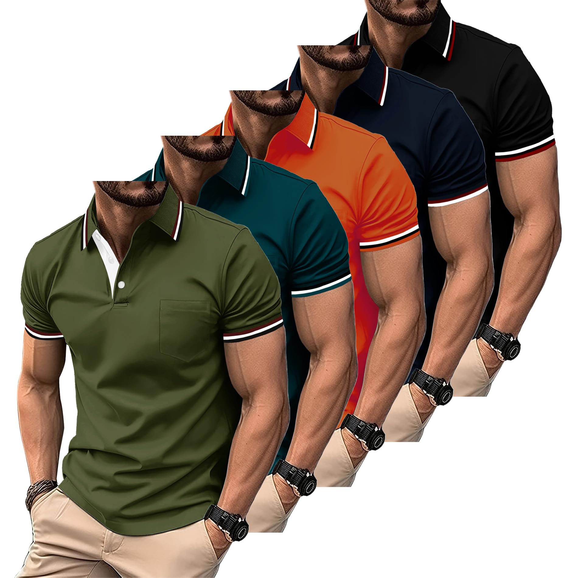 ZITY Polo Uomo Maniche Corte Pacco da 5 Polo Golf Tennis Estate Magliette Leggera e Traspirante T Shirt Primavera Camicie per Il Lavoro,Vacanze