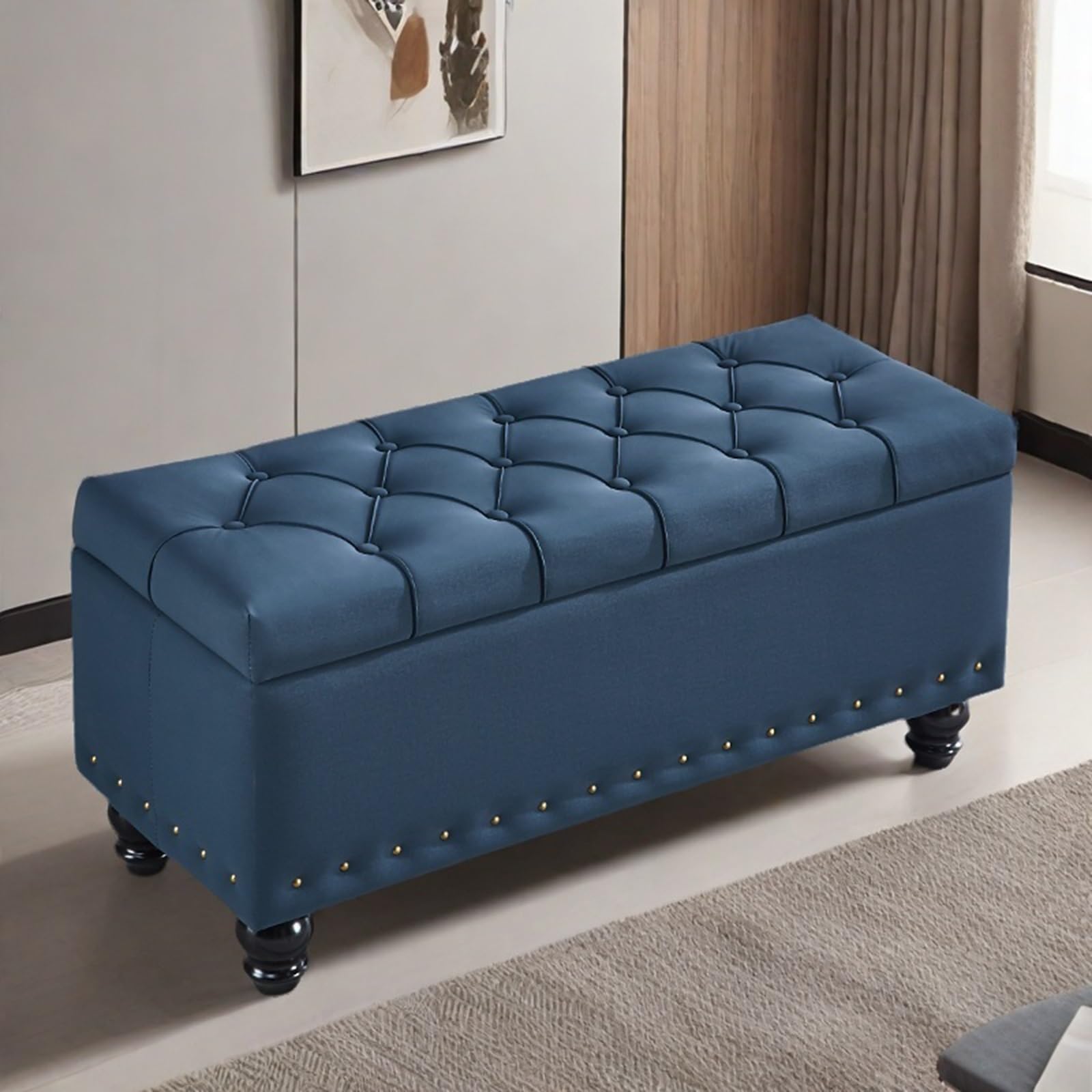 Banc de rangement en cuir avec coffre capitonné moderne noir pour chambre