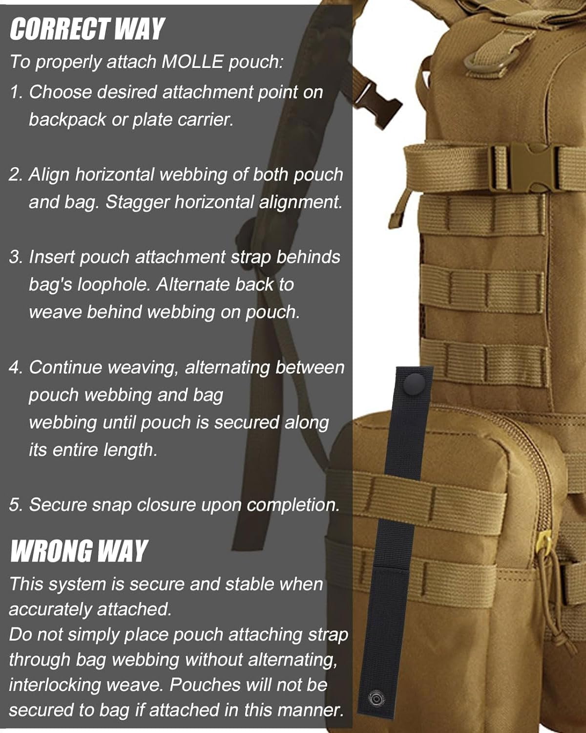 2 pezzi cinghia MOLLE, fettuccia MOLLE Utility Backpack Strap MOLLE Nylon Snap Strap MOLLE Accessory Strap, Skunk's Accessory Strap Connector