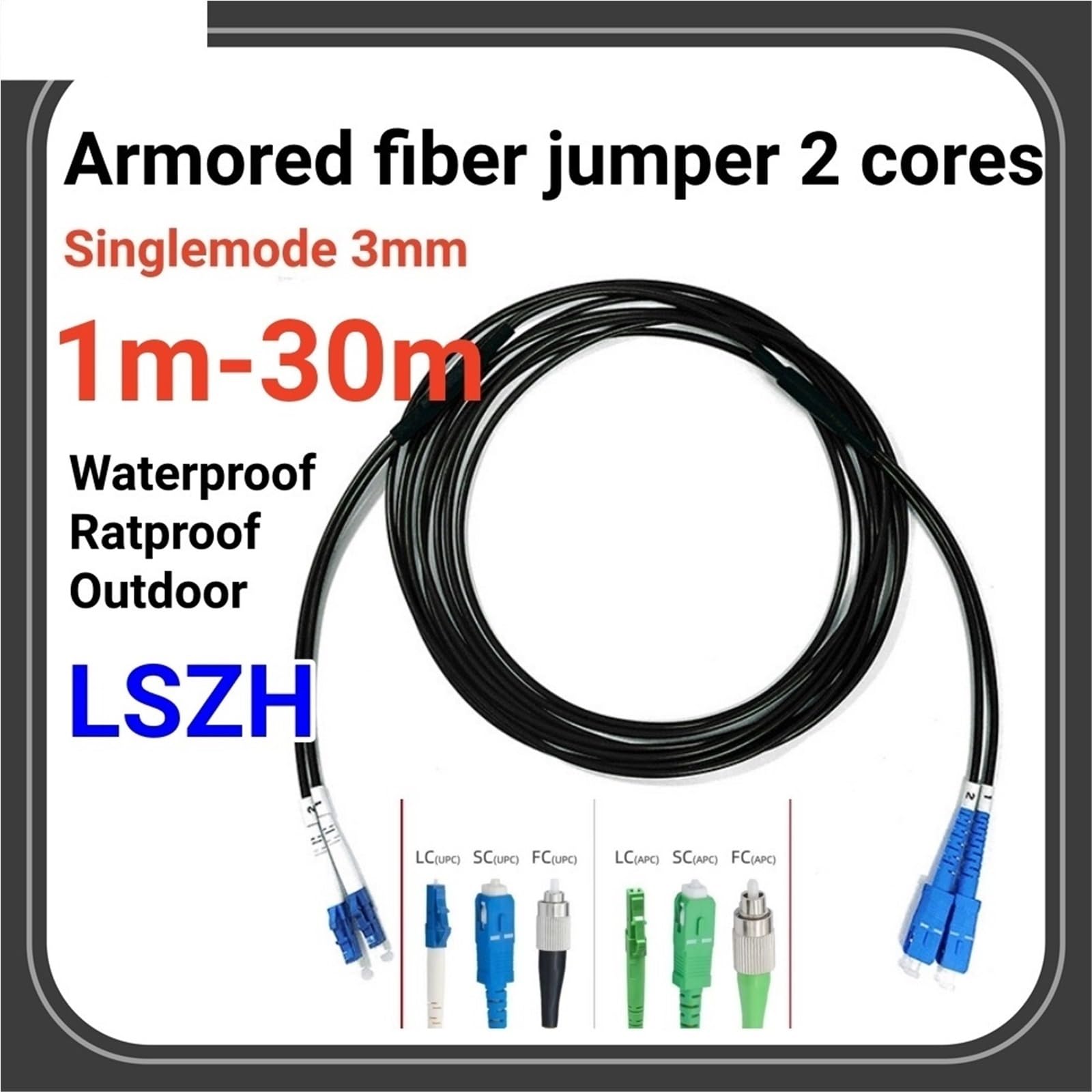 Cordon de raccordement Fibre Optique LC Armor 2 cœurs 1 m-30 m monomode 3 mm LSZH 10 m 5 m 20 m étanche E2000 SC FC St LCA 2C Duplex Jumper SM(5pcs 5m SC-SC)