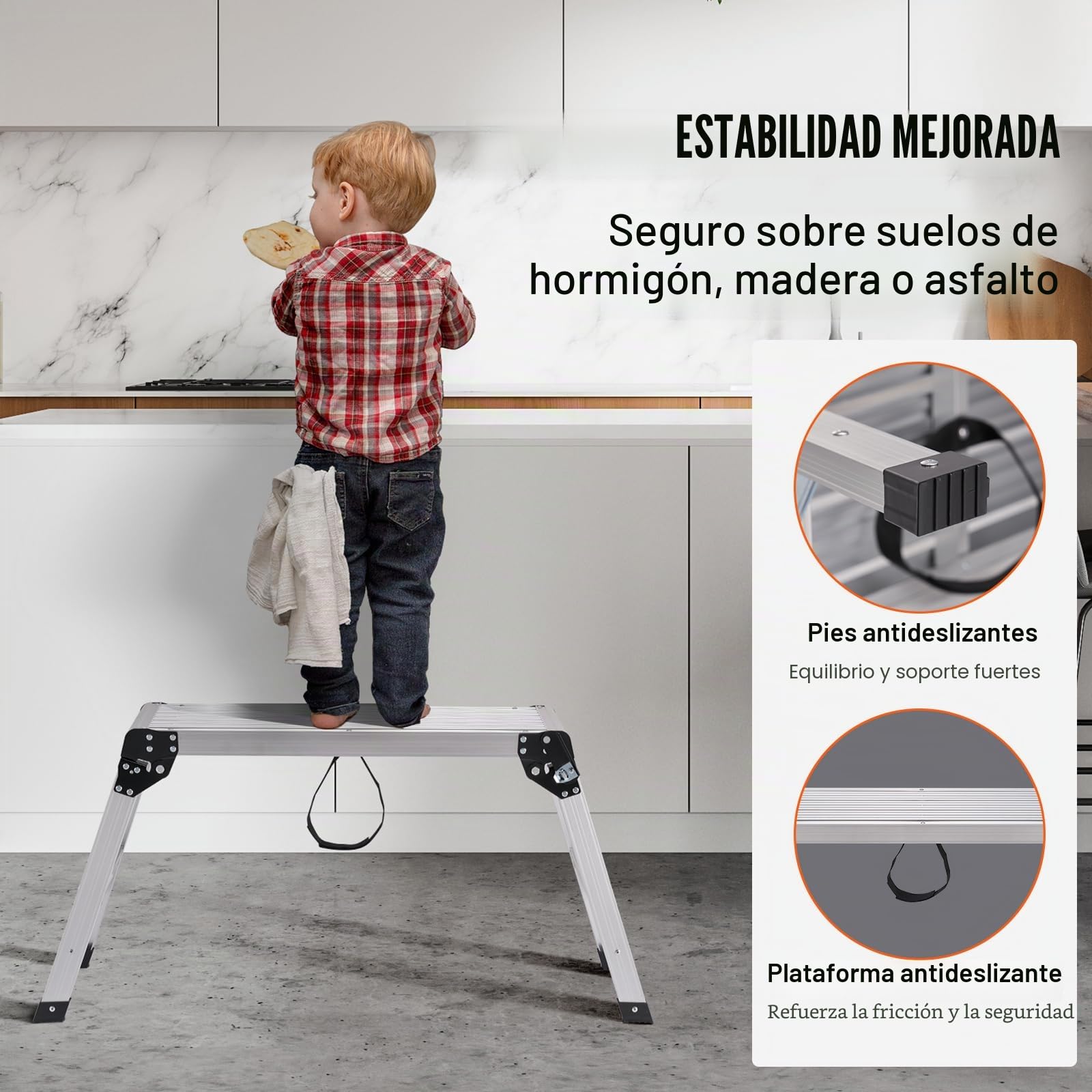 VEVOR Plataforma de Trabajo Plegable 150 kg 76 x 30 x 50,8 cm Aluminio Antideslizante
