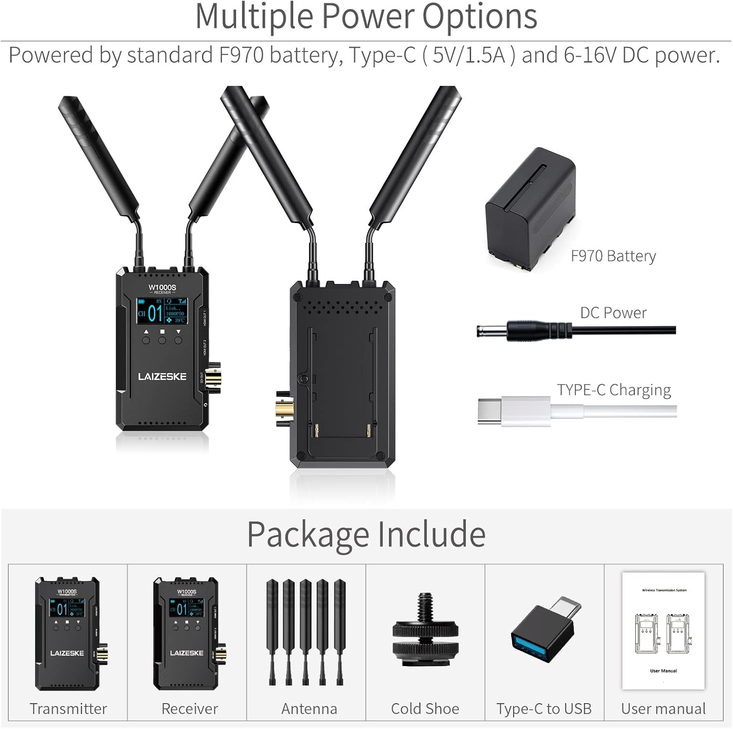 LAIZESKE W1000S Wireless Video Transmission System Dual HDMI SDI 1000FT Transmission Range 0.08S Low Lantency Real Time APP Monitoring : Electronics
