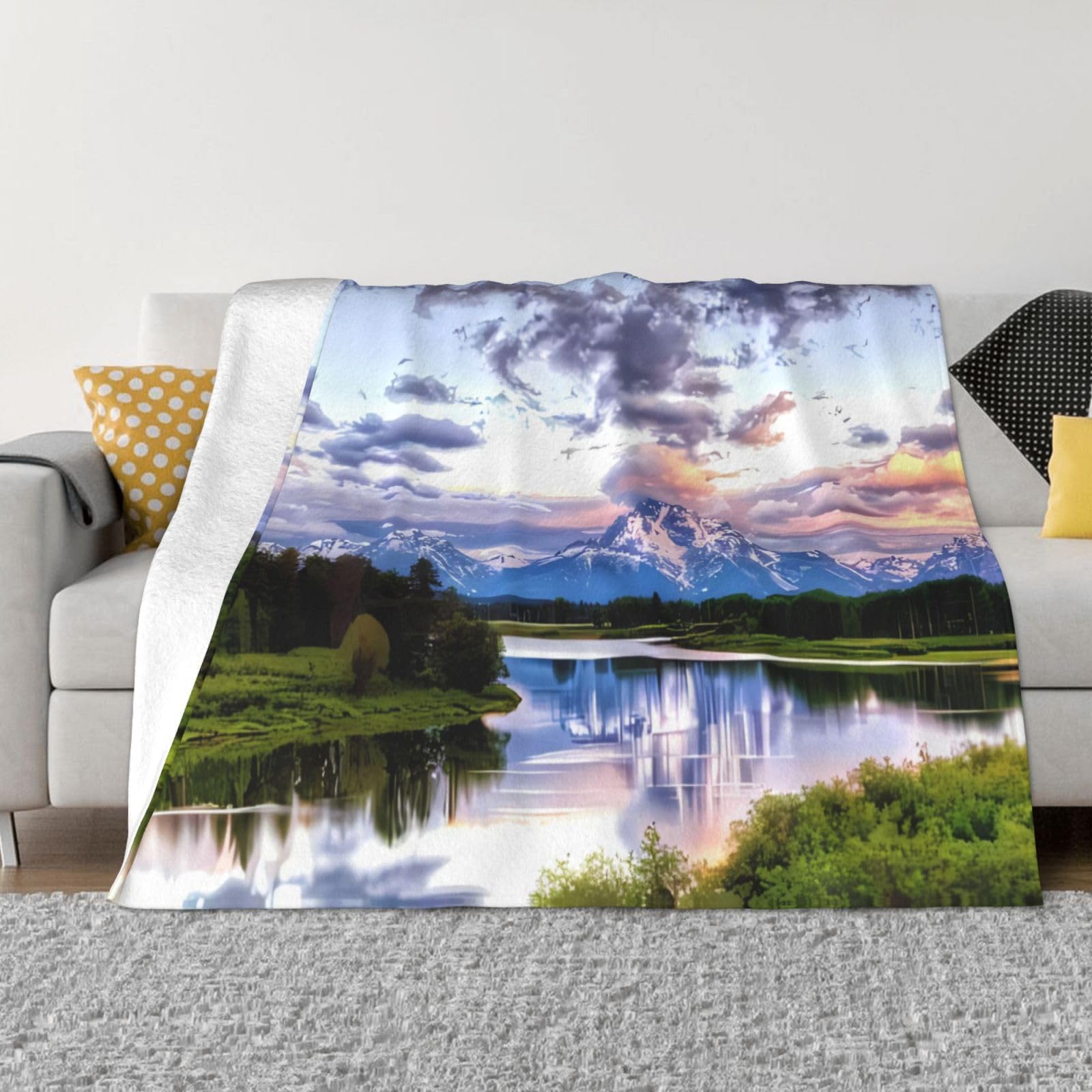 Couverture en flanelle de voyage Grand Teton plaid lit anti-boulochage et chaud pour canapé salon