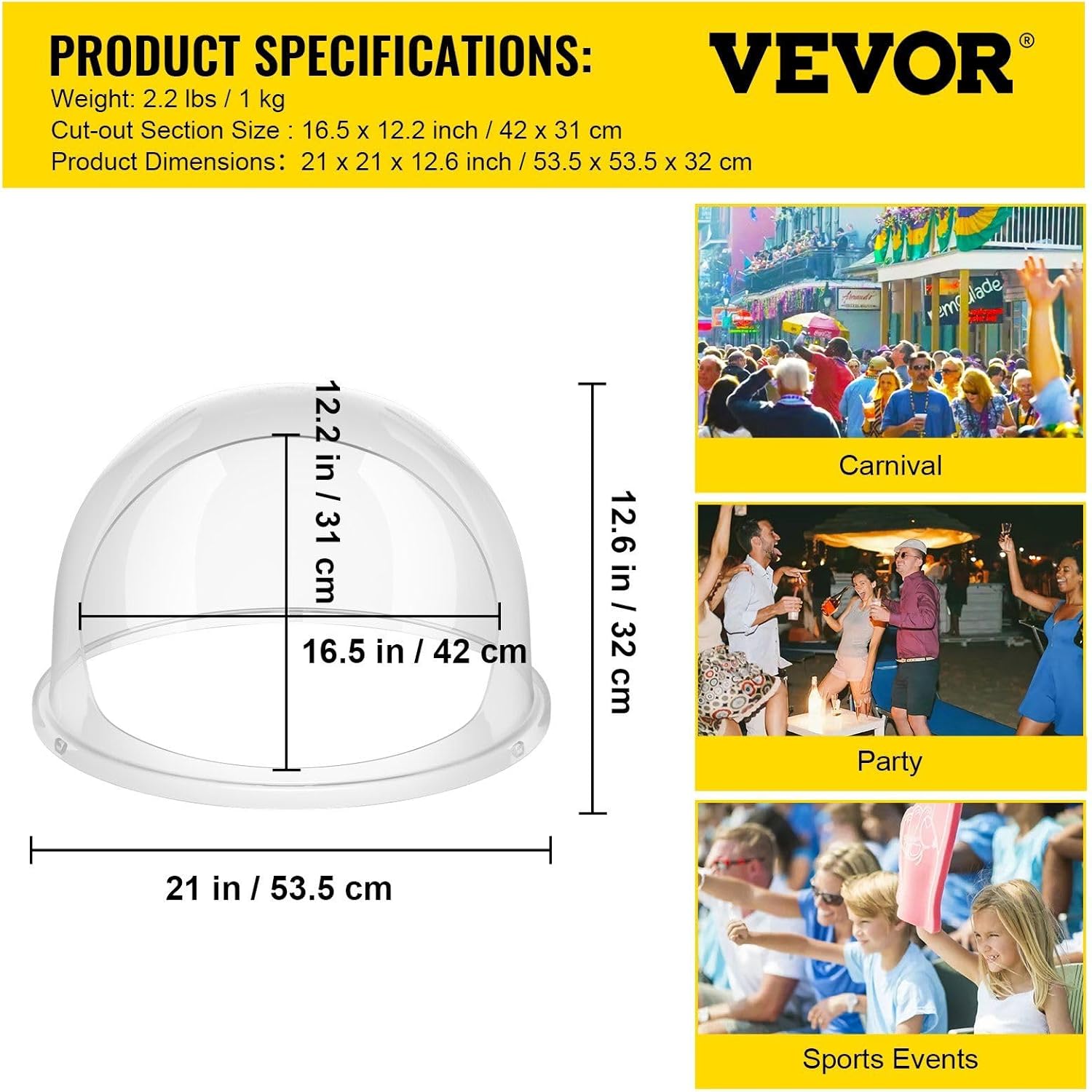 20.5" Clear Plastic Bubble Shield for Commercial Cotton Candy Machines – Universal Splash Guard Cover for Candy Maker, Concession Stands & Events