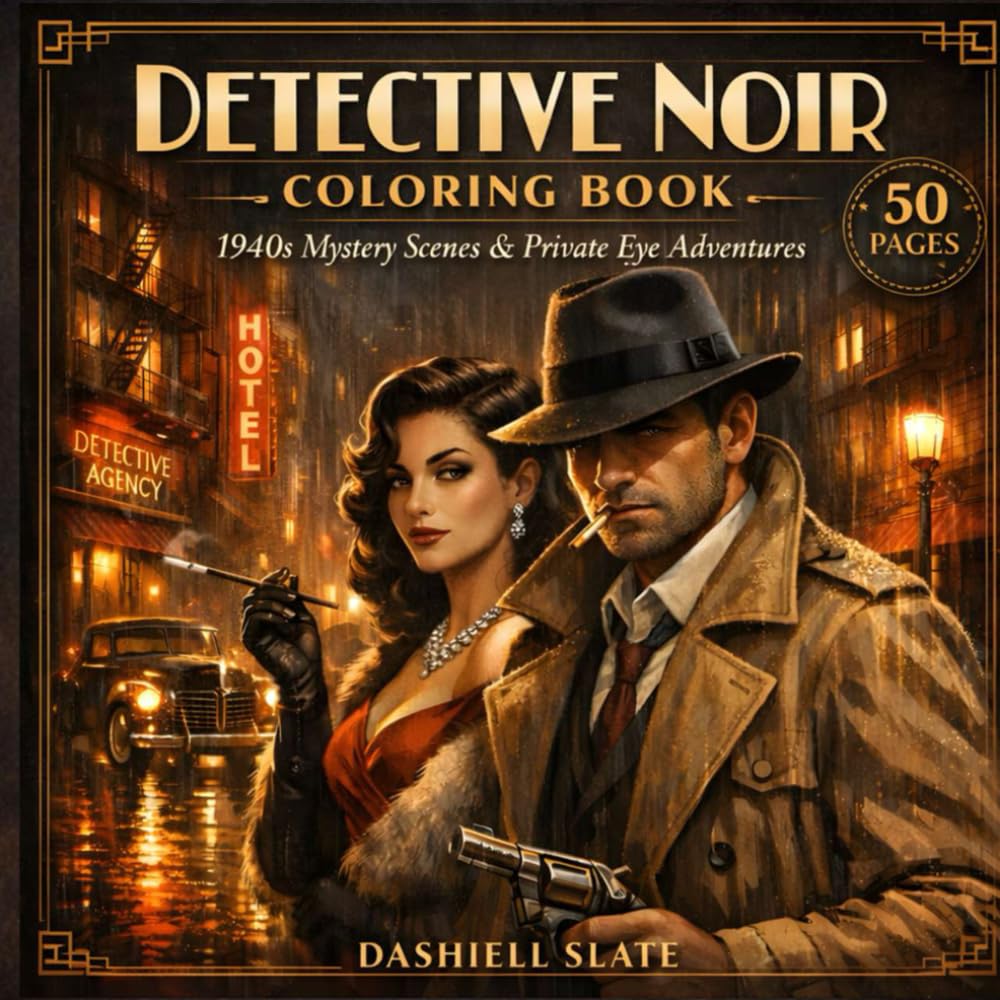 Detective Noir Coloring Book: 1940s Mystery Scenes and Private Eye Adventures for Adults: Vintage crime scenes, femme fatales, and shadowy detectives for stress relief