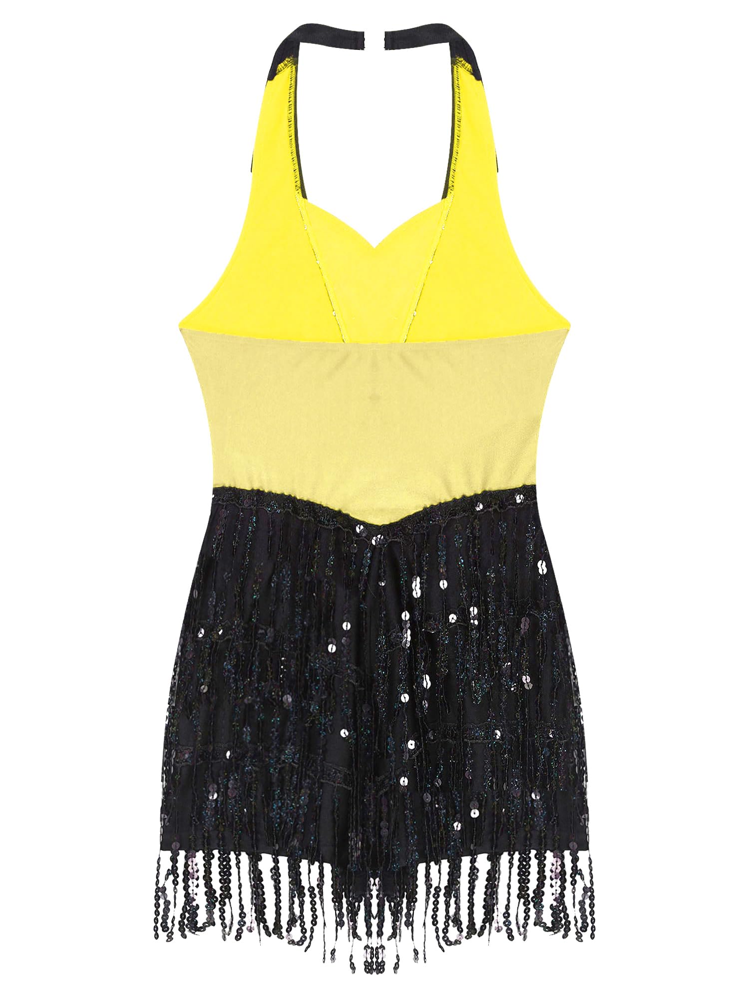 TTAO Damen ärmelloses Tanzkleid mit Fransen 80er 90er Jahre Tanz Trikot Pailletten Jazz Tanz Kostüm Musical Hip Hop Tanzkleidung