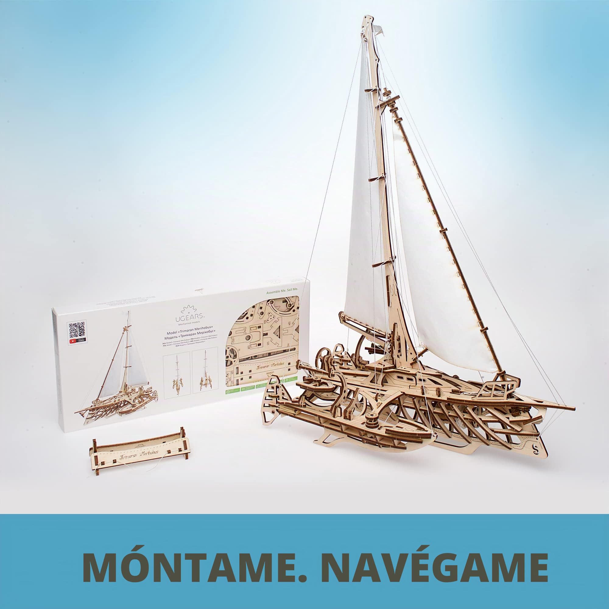 UGEARS Trimarán Merihobus - Puzzle 3D Modelo Mecánico de Madera DIY Maqueta para Construir el Barco