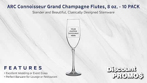 Miniatura 2 de DISCOUNT PROMOS Copas de champaña personalizadas ARC Connoisseur de 8 onzas, paquete a granel de 10 unidades, elegante vajilla para bodas, eventos y