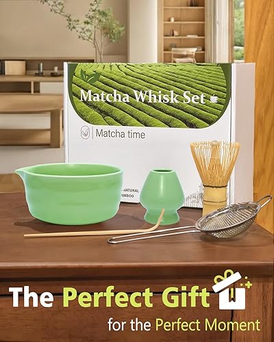 Vista 6 de Juego de batidor matcha Vaiheng con tazón de matcha, soporte de batidor de matcha, batidor de bambú de matcha, cuchara, tamizador, regalos únicos
