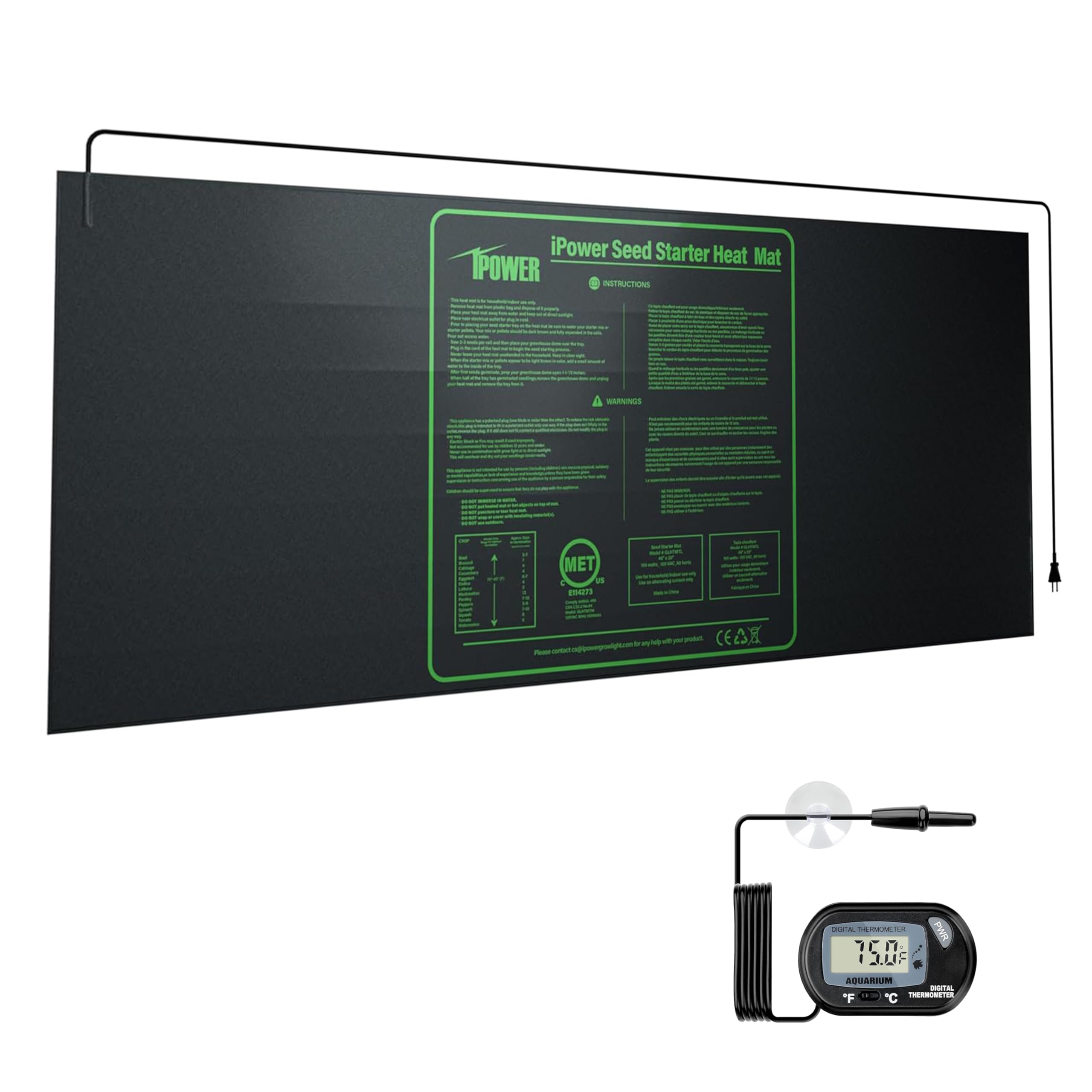 iPower 48" x 20" Durable Waterproof Seeding Heat Mat with Digital Thermometer for Providing Reliable Warmth for Indoor hydroponic Plant Germination, Black