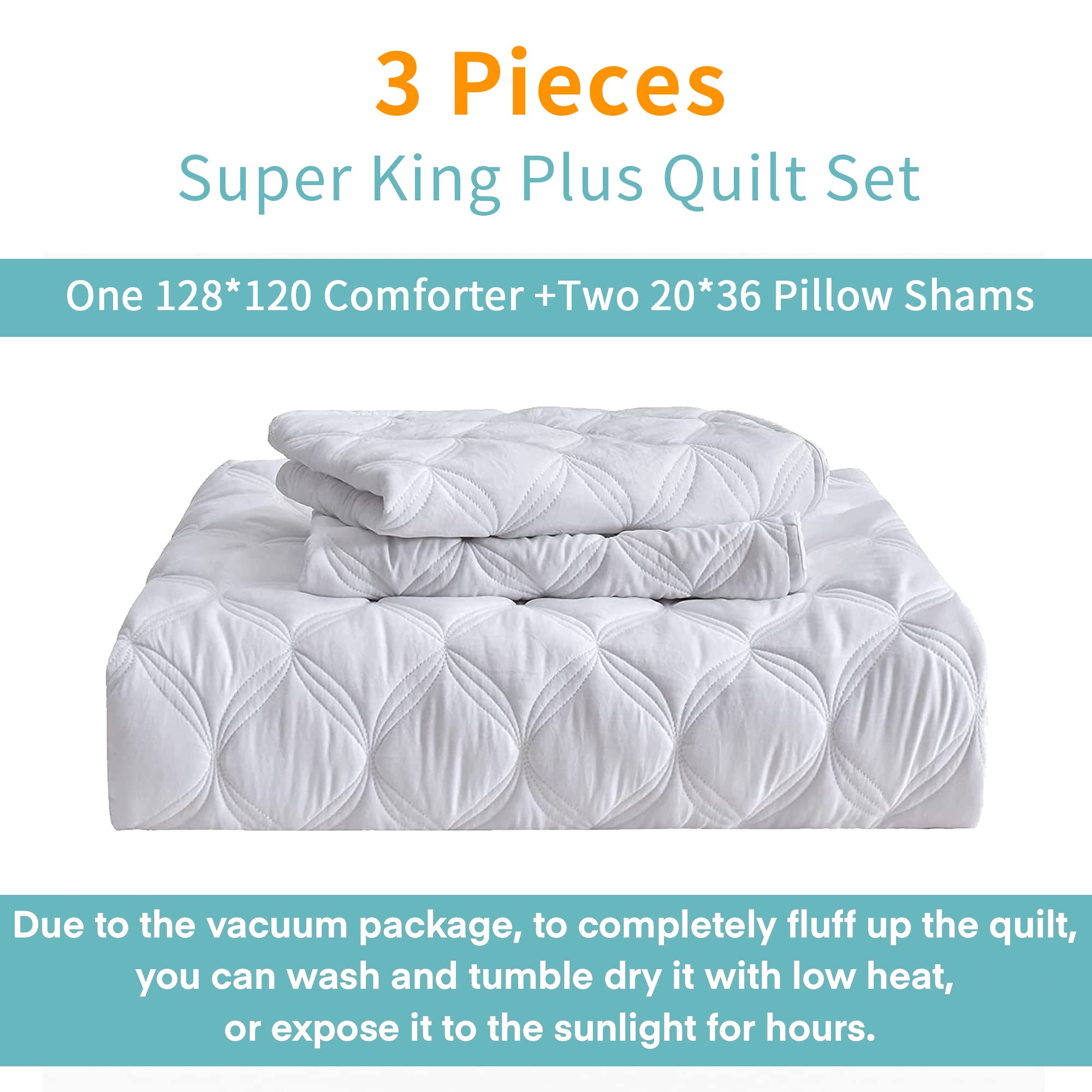 Litanika Oversized King Bedspreads 128x120 Quilt Set 3 Piece White