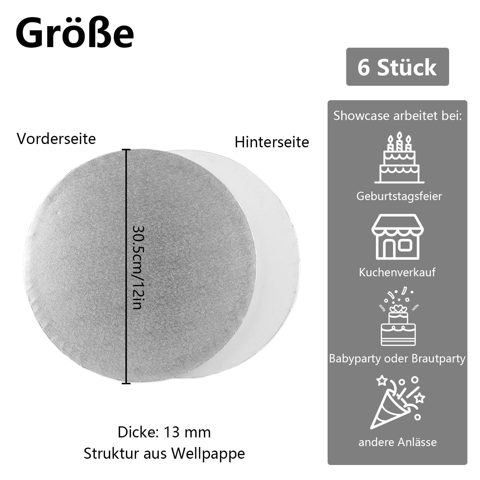 10 Piatti Per Torte Riutilizzabili - Diametro 20 Cm, Argento, Per Decorazione - Foto 7