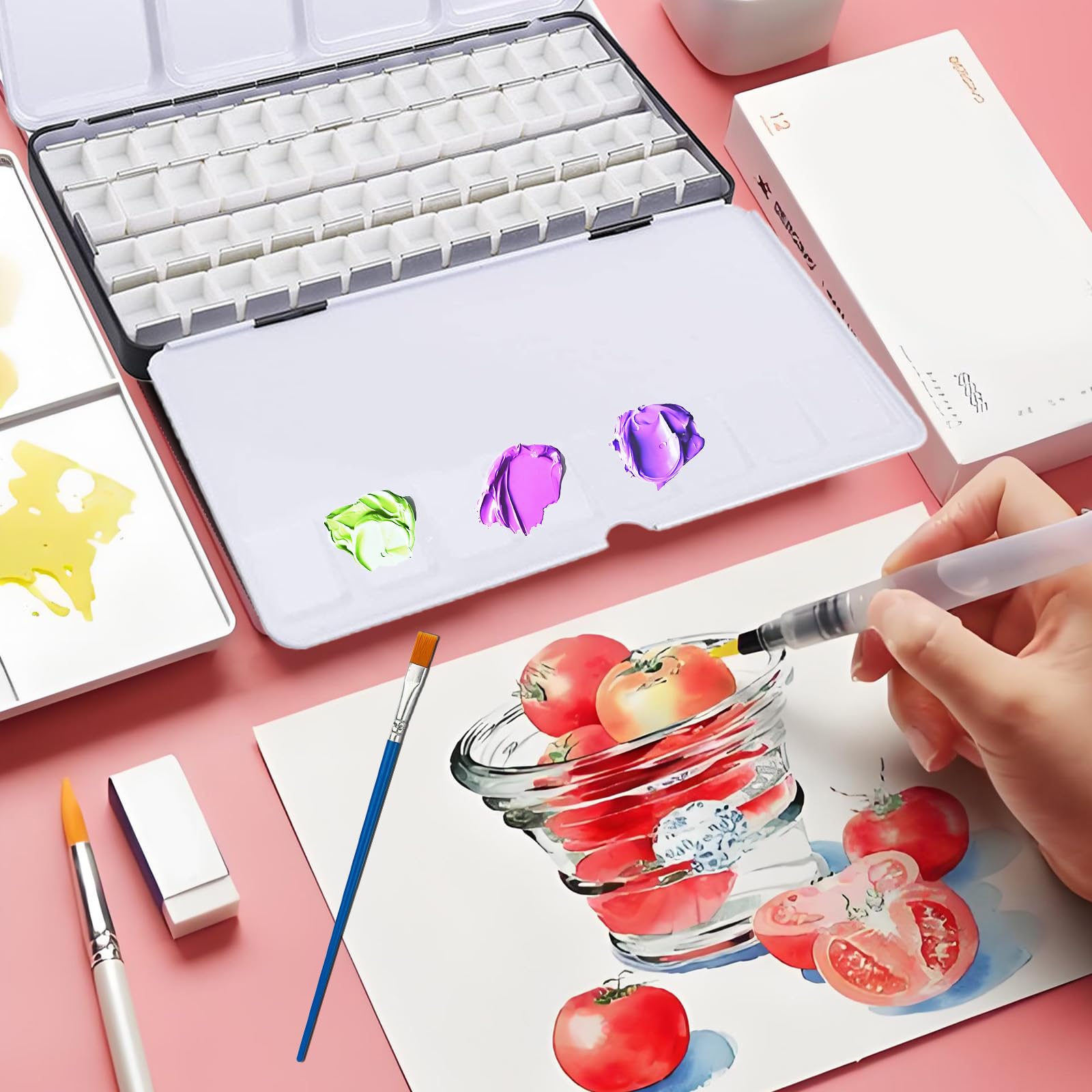 Palette d'aquarelle Vide, boîte de Palette Pliante Portable de Voyage