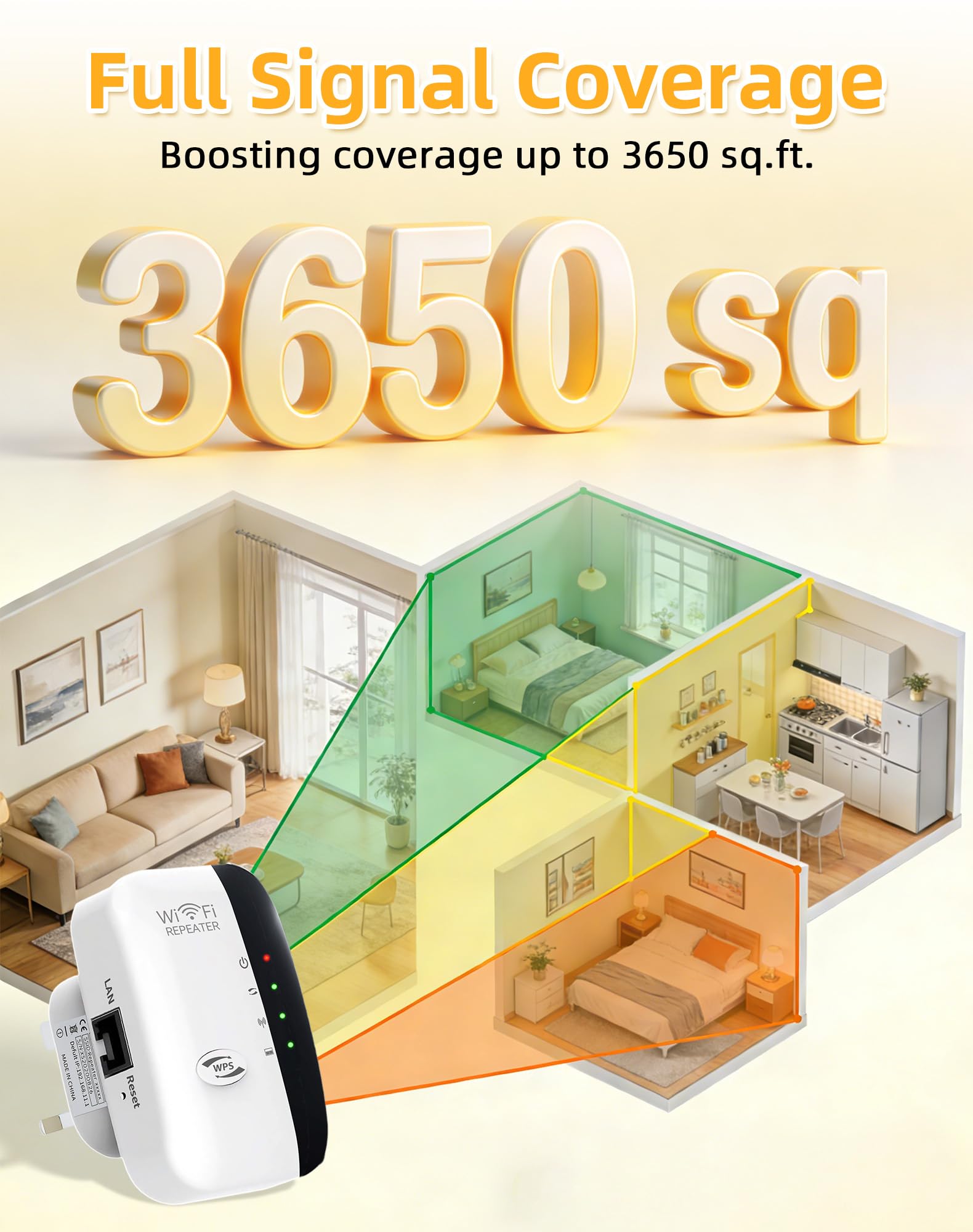 Ouxonix 2026 WiFi Extender Booster Repeater with Ethernet Port – 3650 Sq.Ft Internet Signal Amplifier for Home, Gaming, UK Plug, WPS Setup, White — view 5
