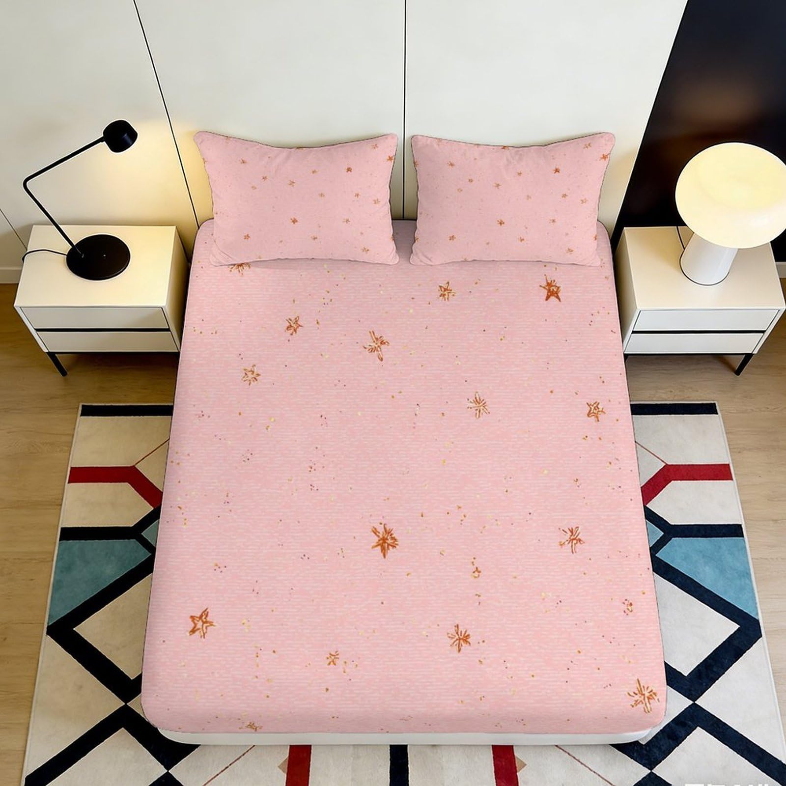 3D Printed Pink Fitted Sheet with Bear Pattern, Microfiber Soft Touch, Bed Sheet for Bedroom, Wrinkle Resistant, Guest Room Bedding, Easy Care, Dustproof, 200x200x25cm