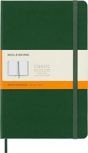 Moleskine - Cuaderno grande, rayado, verde mirto, tapa dura (5 x 8.25 pulgadas)