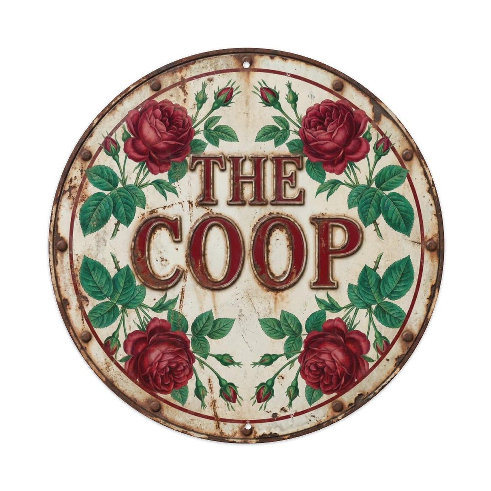 Rose Coop Botanical Floral Farmhouse Label Metal Tin Sign