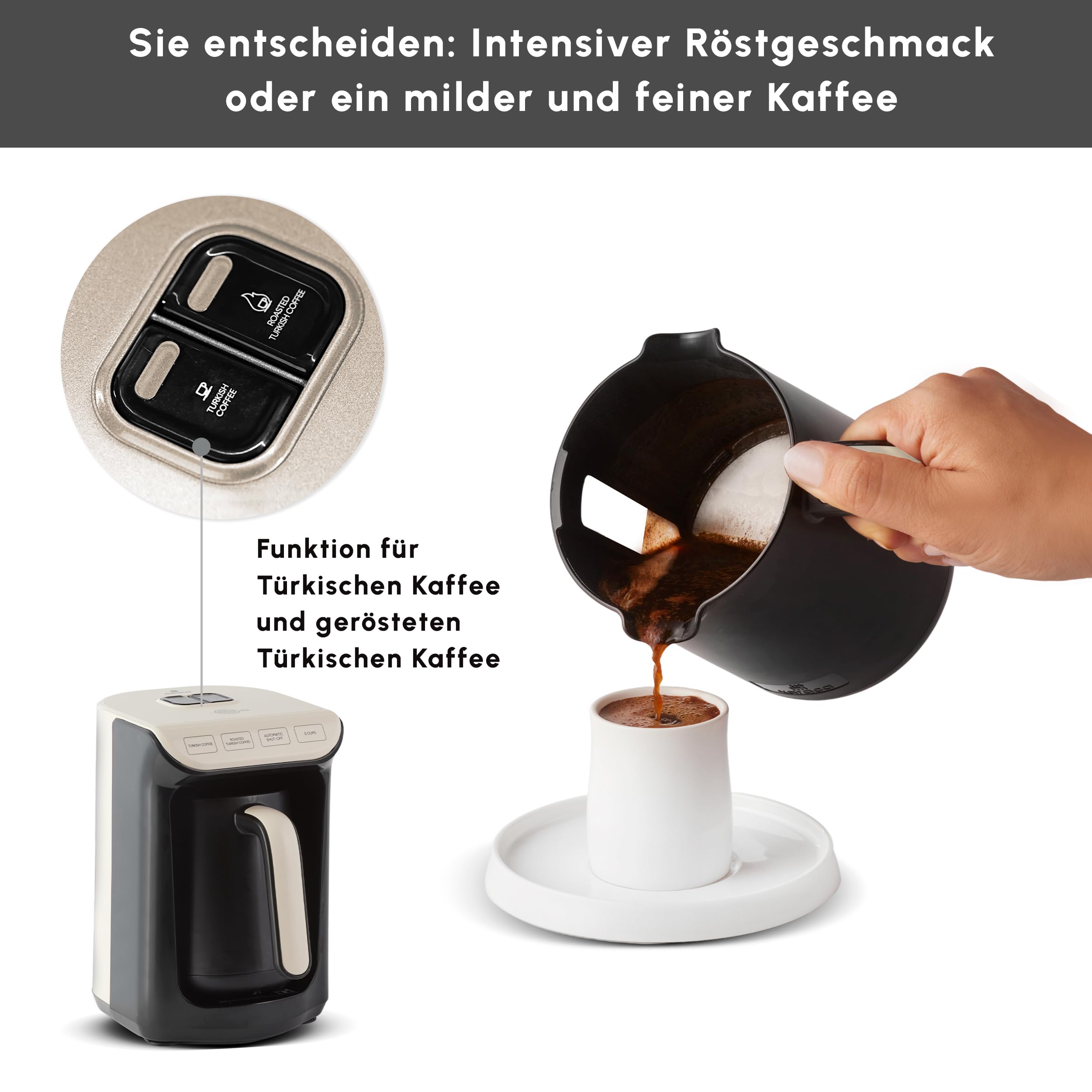 KARACA Hatır Roast Türkische Kaffeemaschine 5 Tassen 535W Creme
