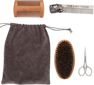 4Pcs Beard Brush for Men & Beard Comb Set Beard Scissor Beard Comb Set Great for Grooming Beards and Mustaches(suit)