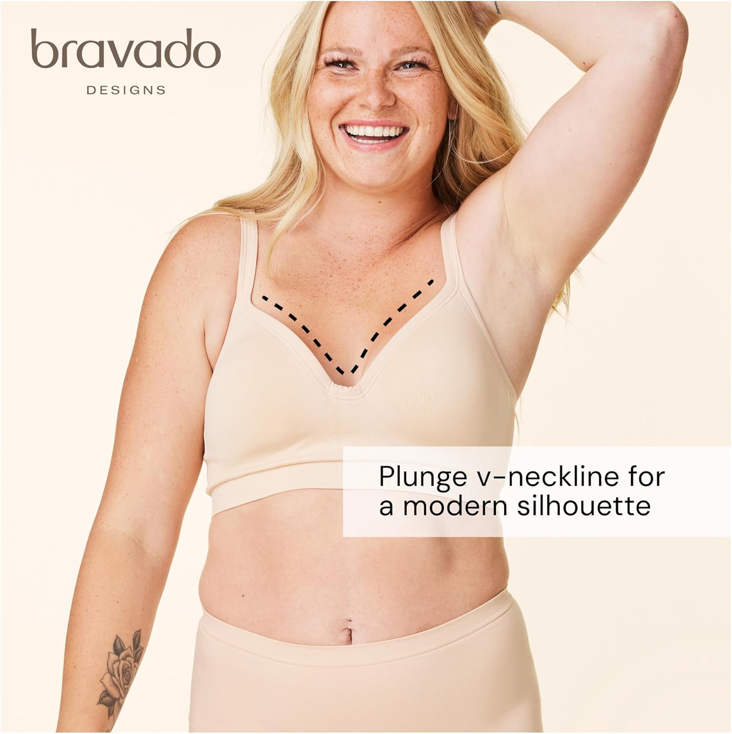 Bravado Designs Sustainable Muse Seamless Wireless V-Neck Everyday Bra Adjustable A to G Cups