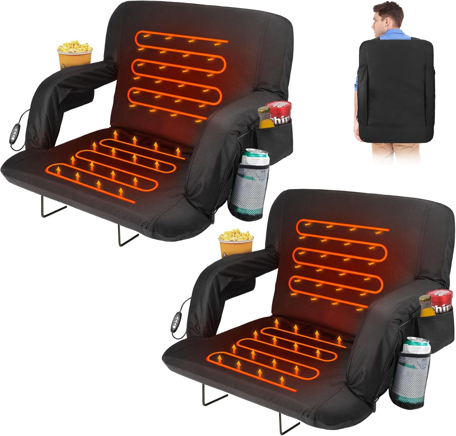 Buy 2pcs Double Heated Stadium Seats for Bleachers with Back Support 25