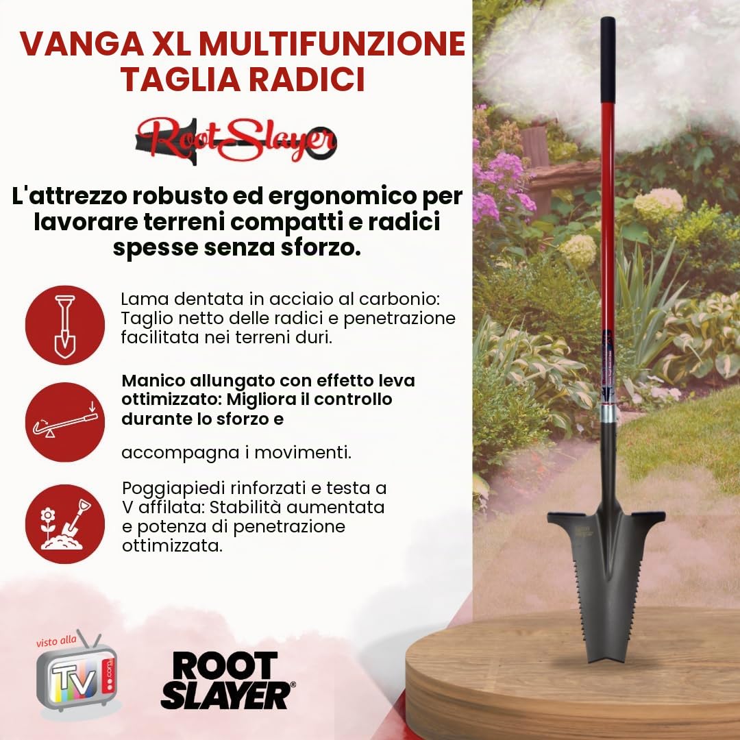 Venteo ROOTSLAYER - Paletta con manico allungato XL, lama a V, denti ultra affilati in acciaio al carbonio
