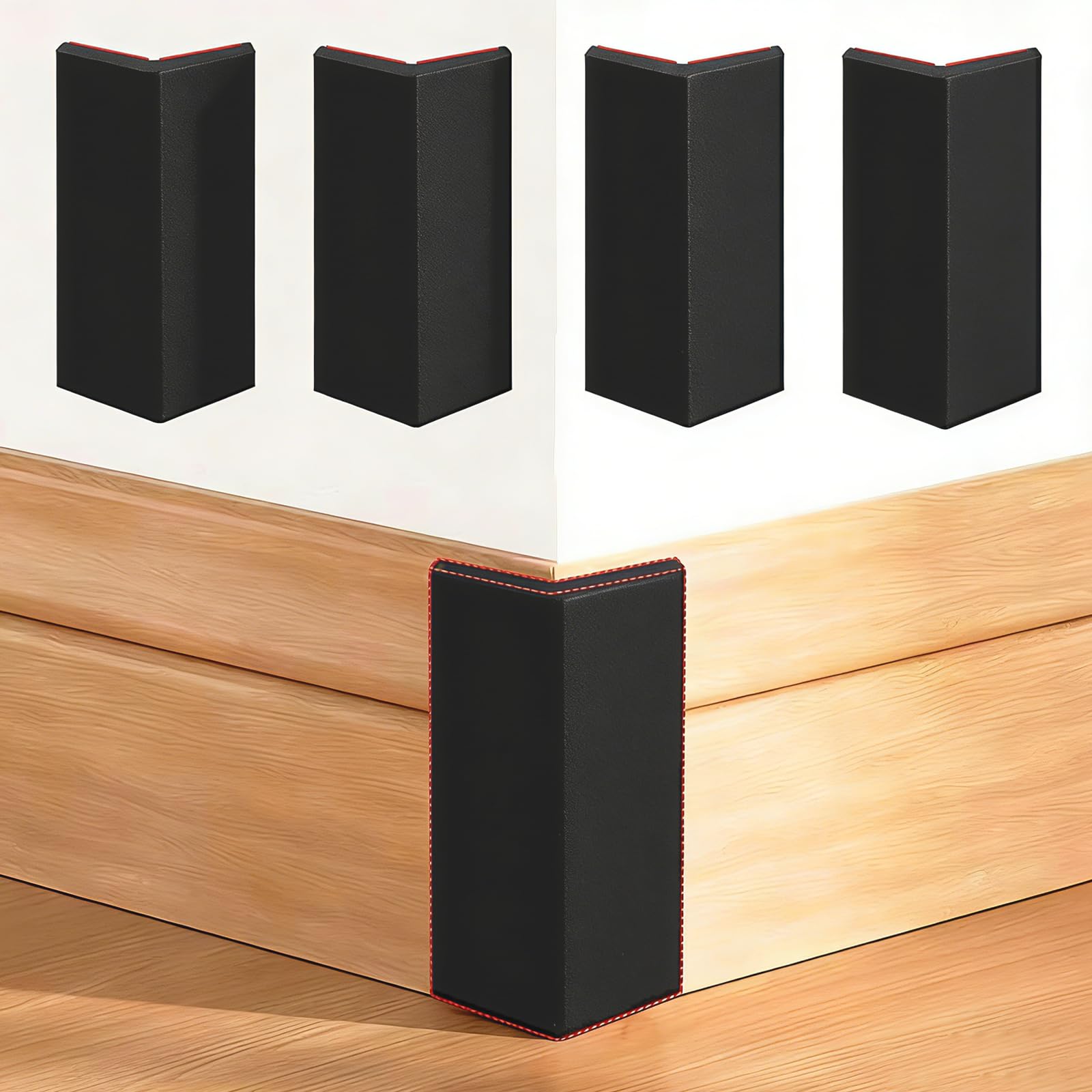 Black Baseboard Corners Blocks Self Adhesive, Thickened Rubber Safety Corner Protectors Cushion, Soft Edge Furniture Wall Guards (4 PCS)