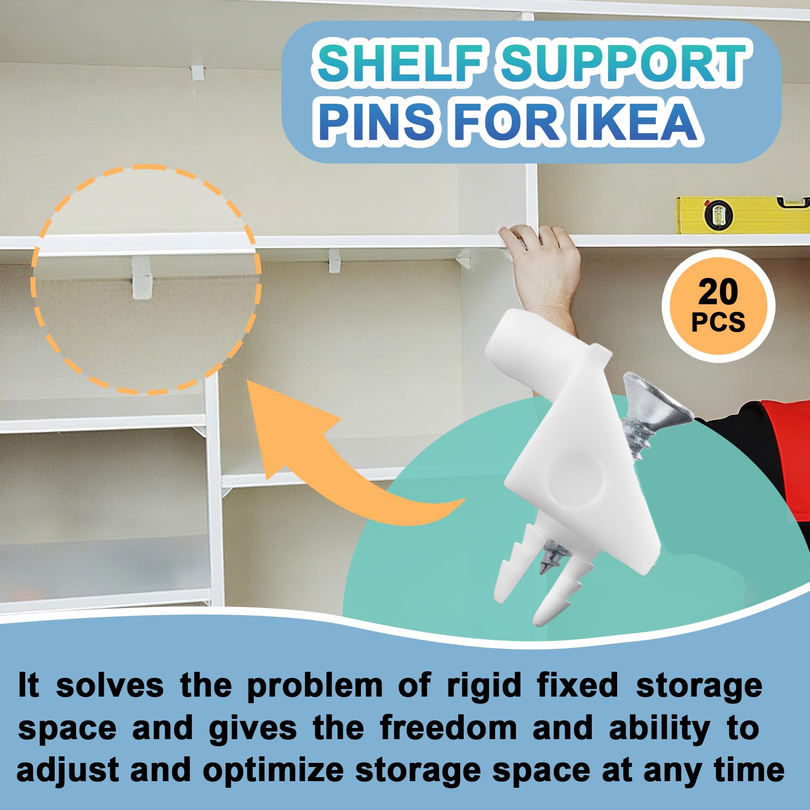 20PC 101558 White Shelf Support Pins for IKEA Part, Shelf Support Pins Replacement Brackets with Self-Tapping Screws — Amazon image 2