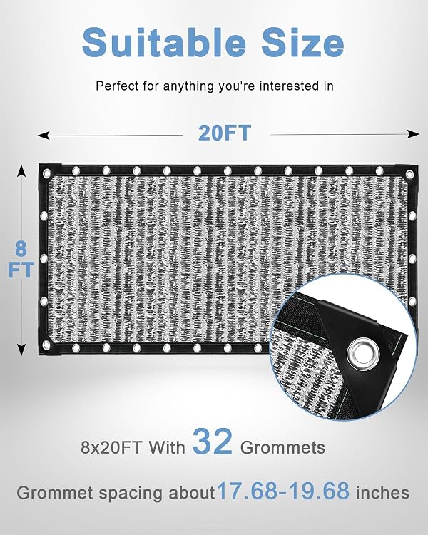 70% Reflective Aluminet Shade Cloth with Grommets, Breathable Aluminum Shade Mesh for Light Cooling & Sun Protection, Outdoor Shade Cover for Patio, Pergola, Garden, RV & Car Shade(8x20FT) by vensovo - Used condition - Image 2