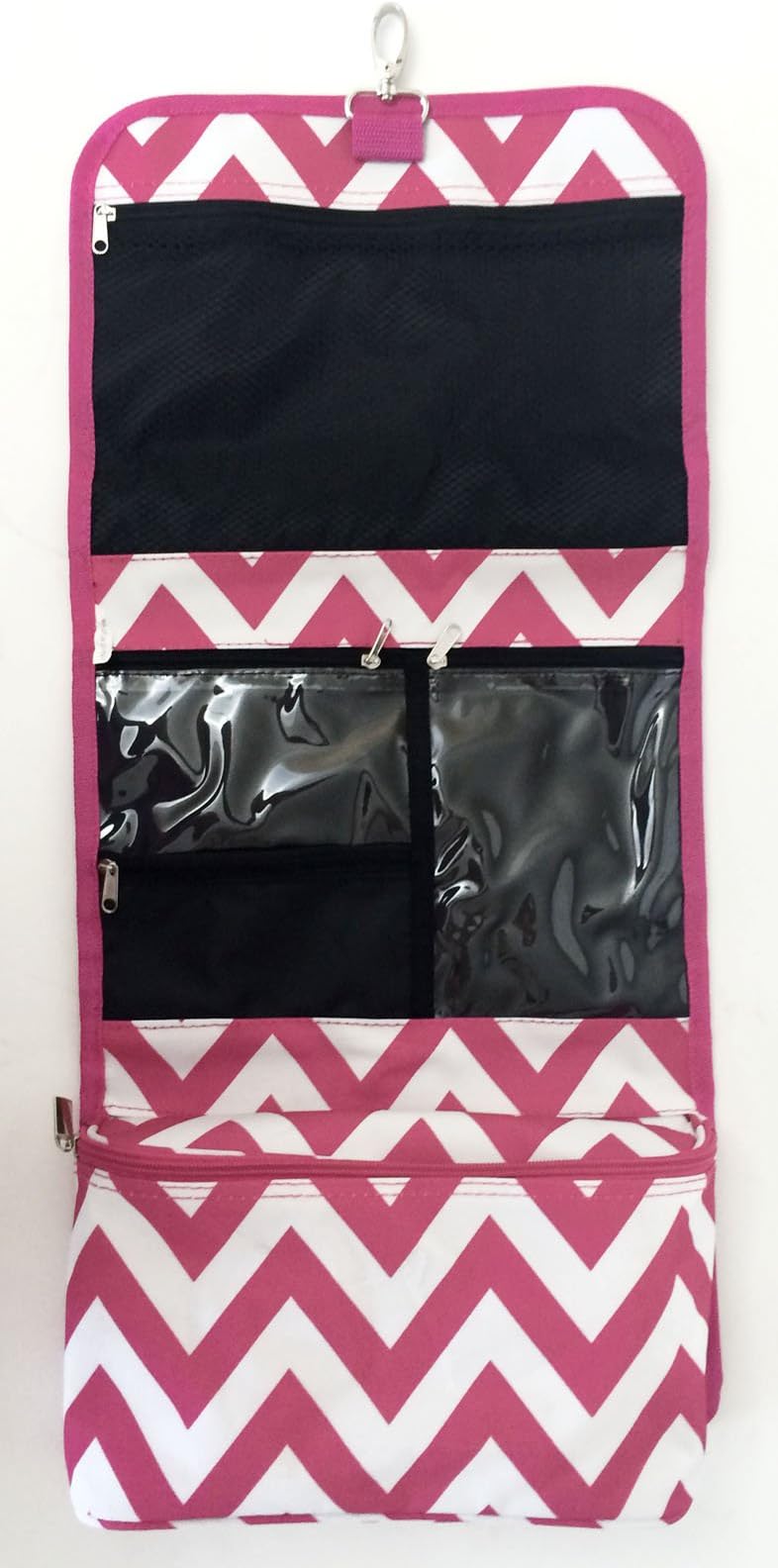 24" M Hanging Bag Roll-up Travel Case Makeup Toiletry Bag Ladies Chevron Pink