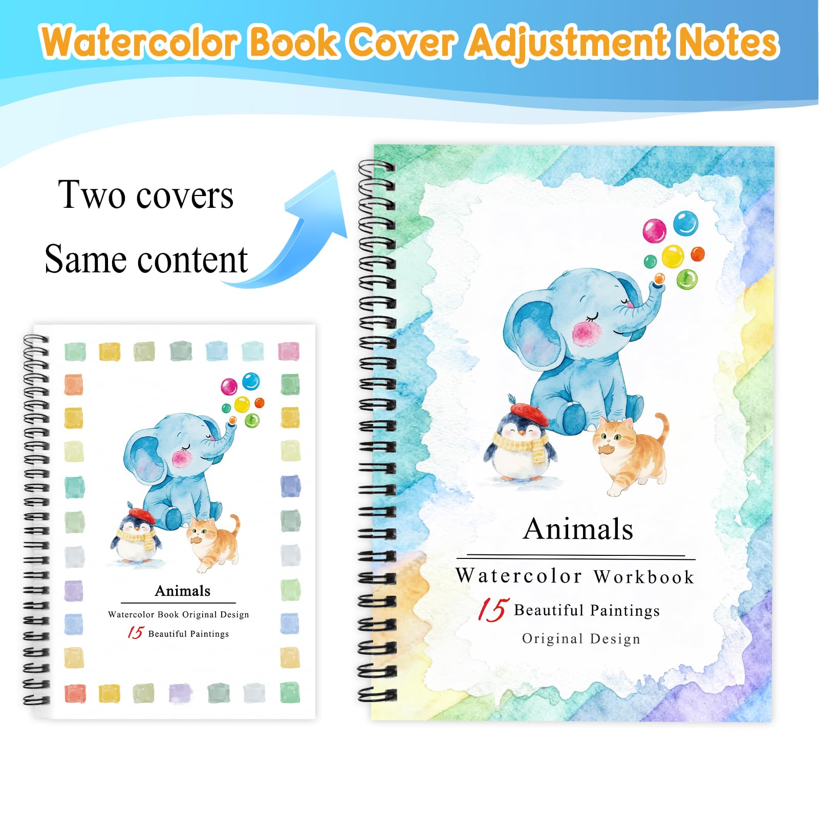SLWBZ Quaderno da colorare per acquerelli, adatto ai principianti, facile e squisito con passaggi, libro creativo per esplorazione ad acquerello per adulti e ragazzi (elefante, senza vernice)