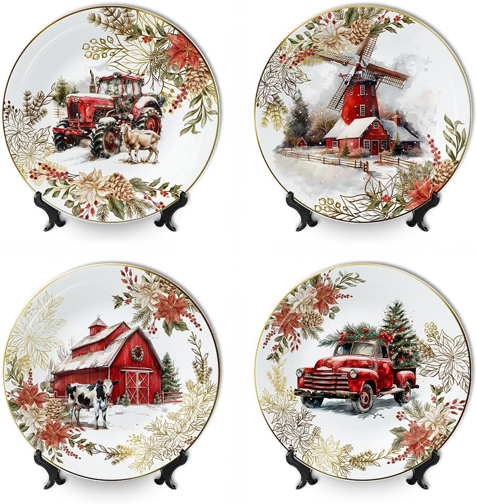 Set of 4 Elegant Ceramic Holiday Plates