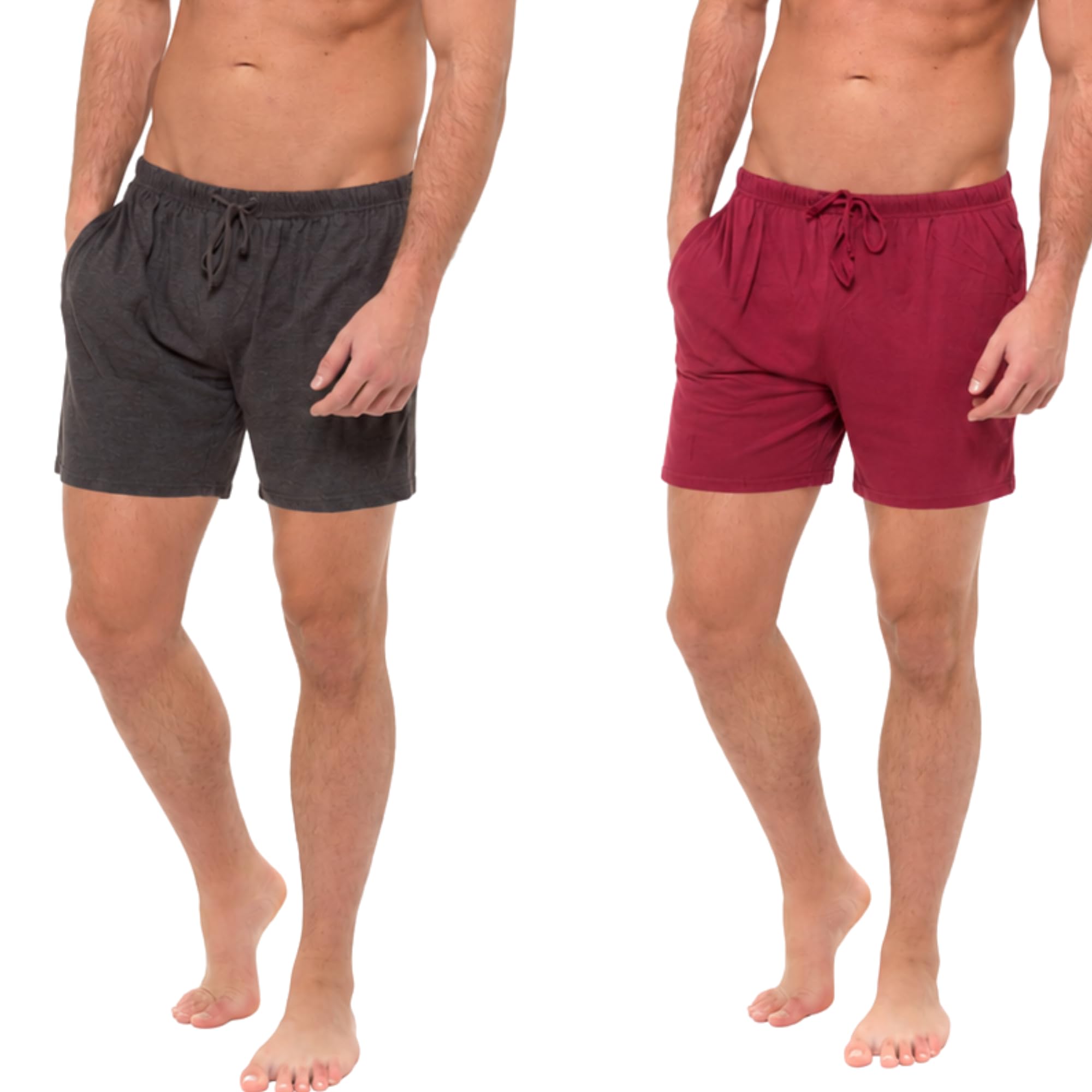 Insignia Men's Wine _Dark Grey Marl Pyjamas Lounge Shorts Bottoms 2 Pack (Uk, Alpha, Xl, Regular, Regular, Wine_dark Grey Marl)
