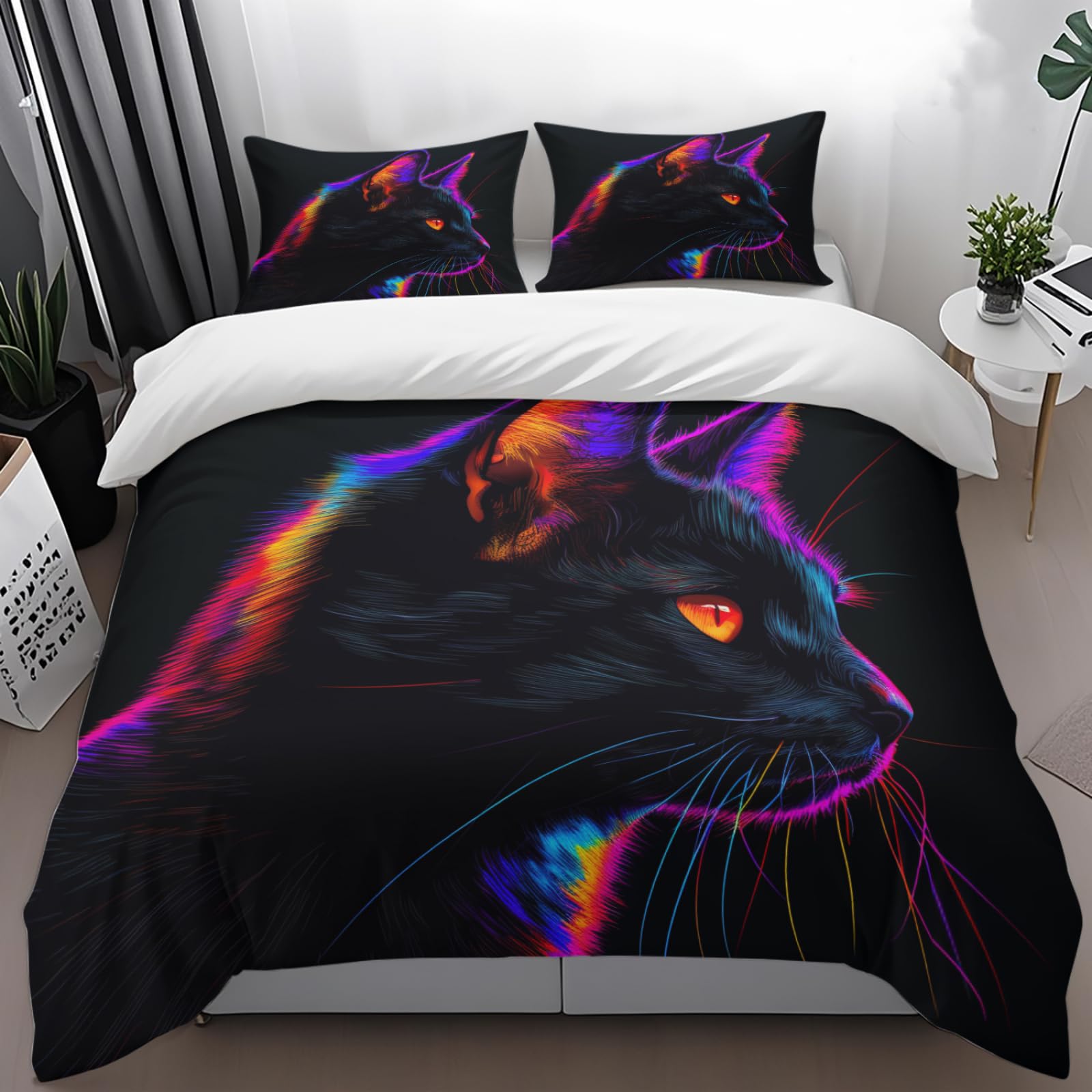 Housse de couette 240 x 260 animaux noirs grand lit 2 personnes imprimé microfibre