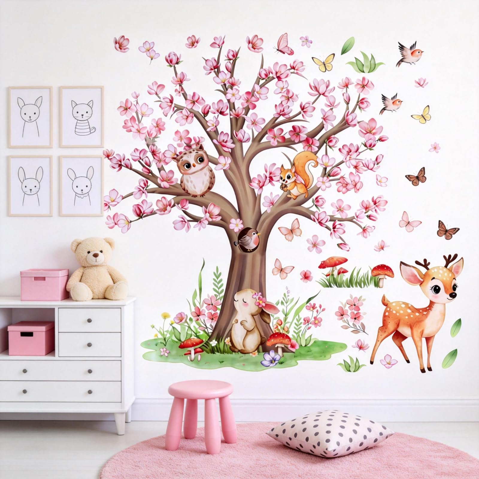 TayBong Jungle Animals Tree Wall Stickers for Girls Bedroom