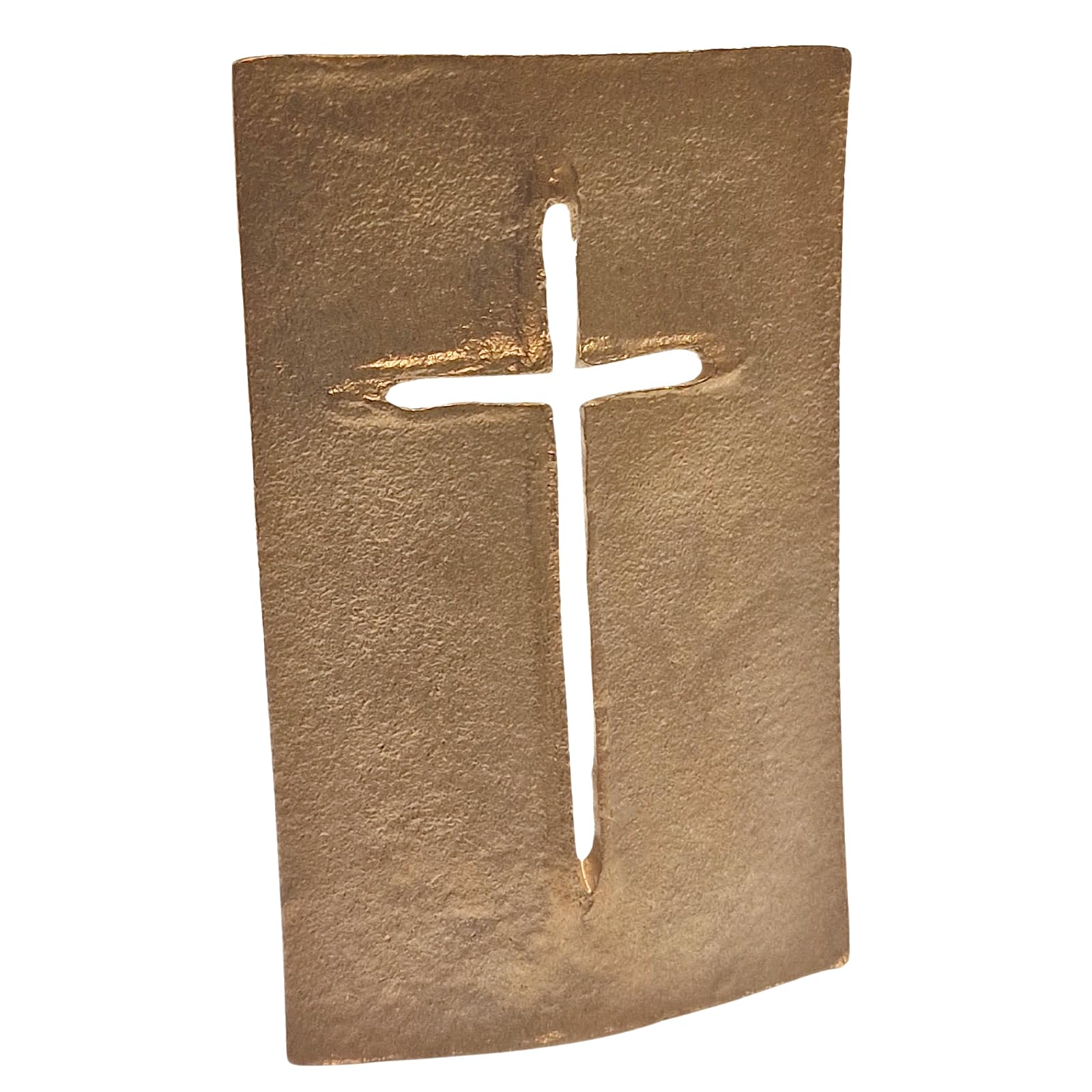 Herzmensch Kleines goldenes Kreuz 5,5 x 8,5 cm zum Hinstellen aus massiver Bronze - modern, edel, stehend als religiöses Geschenk zur Hochzeit, Kommunion, für Priester