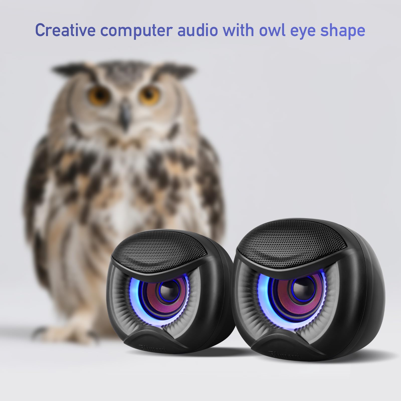 Elimavi Mini altoparlanti per computer alimentati tramite USB con illuminazione RGB blu 2.0, jack per cuffie stereo Plug and Play, compatibili con desktop, laptop (adattatore USB-C incluso)