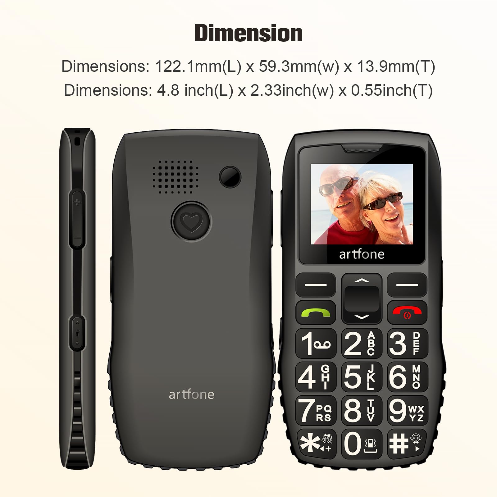 artfone 4G seniorenhandy ohne vertrag, Handy für senioren, Taschenlampe, Großer Lautstärkeregler, SIM mit Notruftaste, USB-C, 1800 mAh Akku & 1,77 Zoll Display