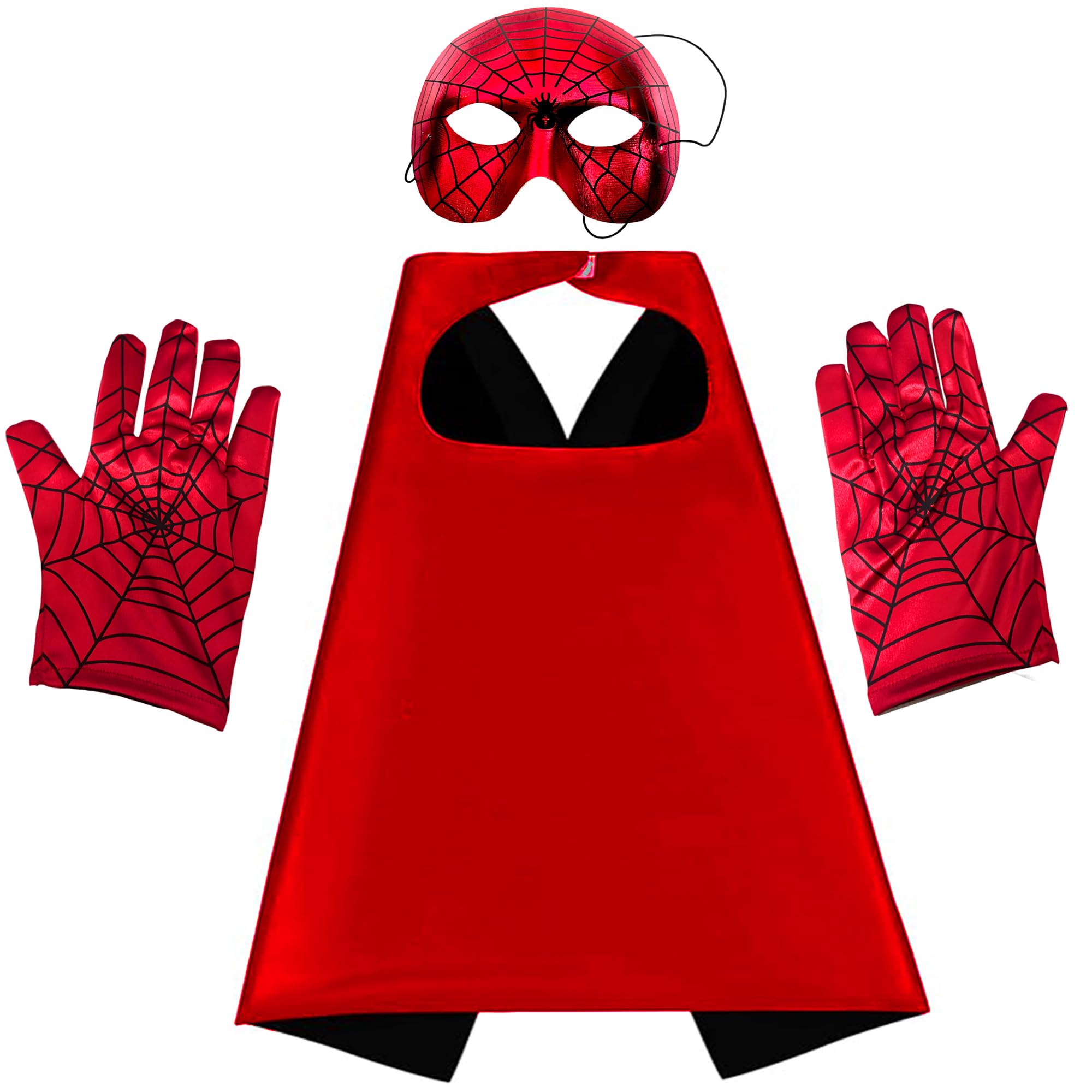 Yapartifa Spider Suit Accessories set - Spider Cape and Gloves and Mask 3Pcs Set for Kids - Fancy Dress Gloves & Handwear for Kids Boys Girls