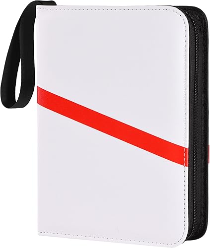 Miniatura 18 de Carpeta para tarjetas coleccionables de 4 bolsillos con cremallera y correa de mano, capacidad para hasta 400 tarjetas, carpeta TCG de piel